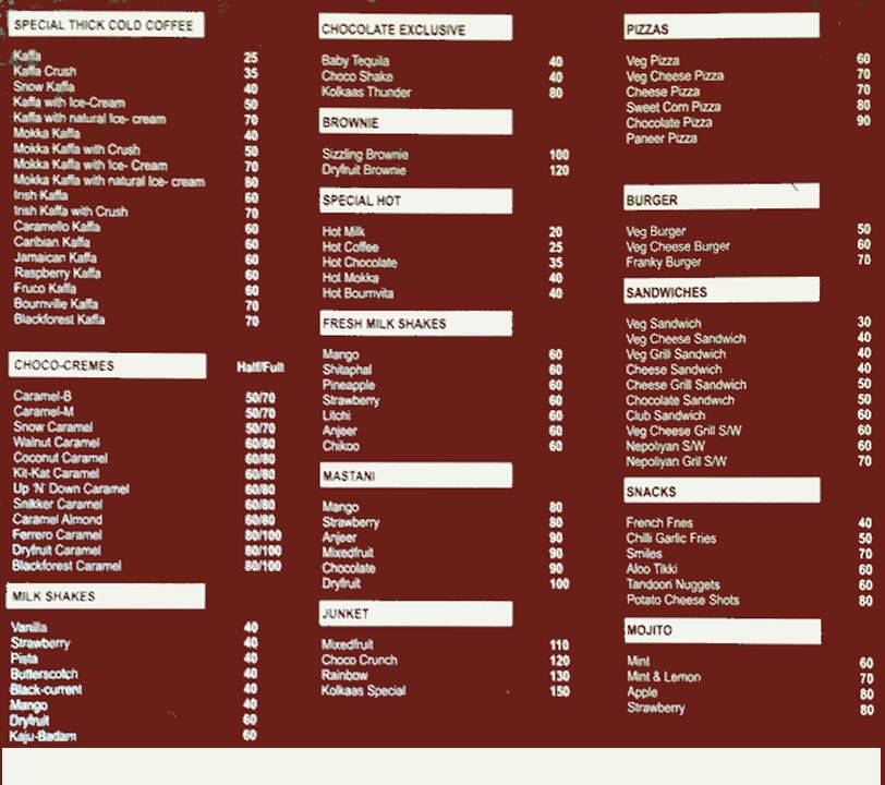 Cafe Kolkaas menu
