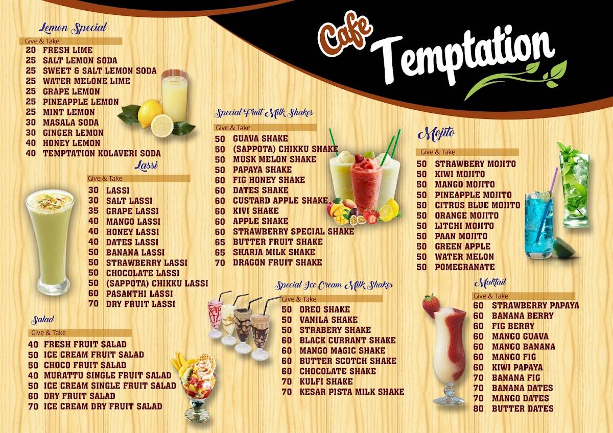 Cafe Temptation menu