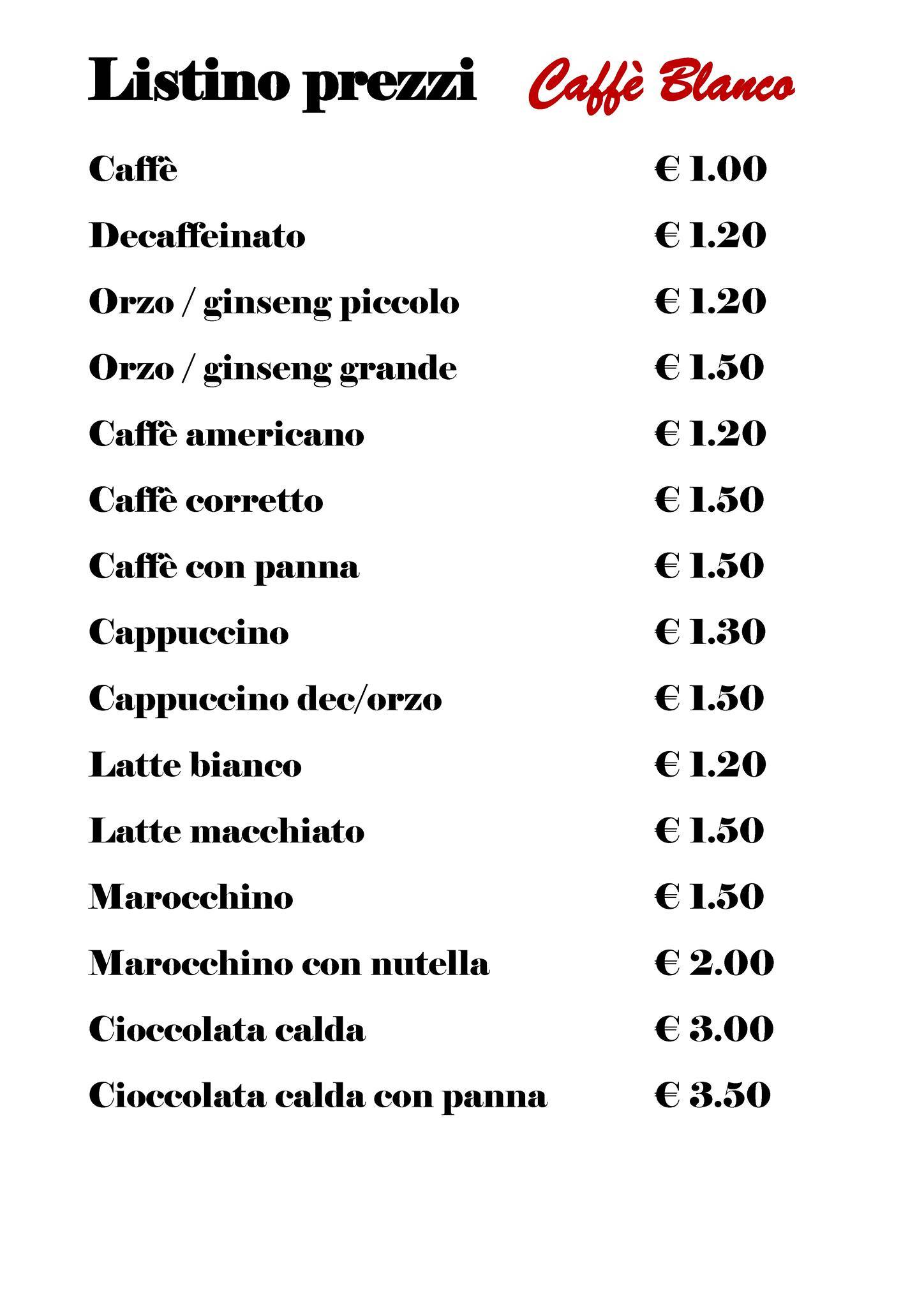 Menu di Caffè Blanco 
