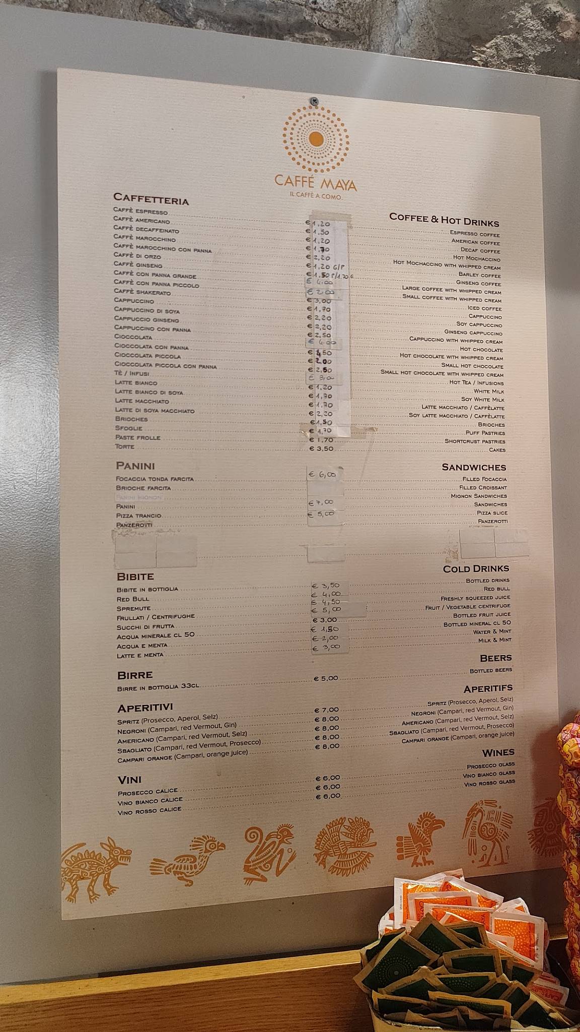 Menu di Caffè Maya 