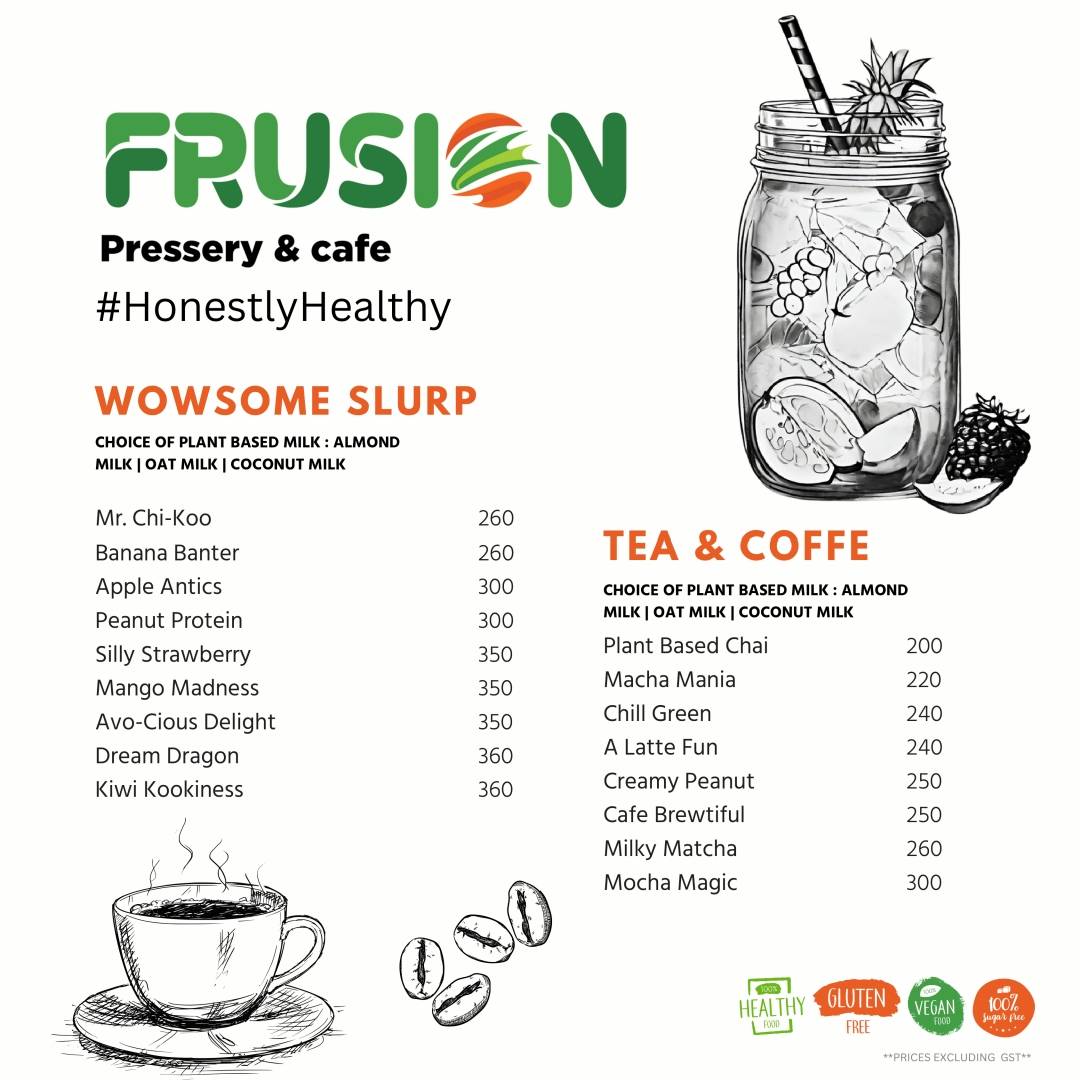 Frusion - Pressery & Cafe menu