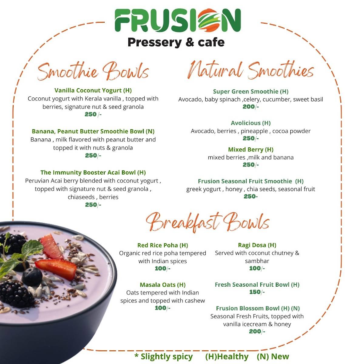 Frusion - Pressery & Cafe menu