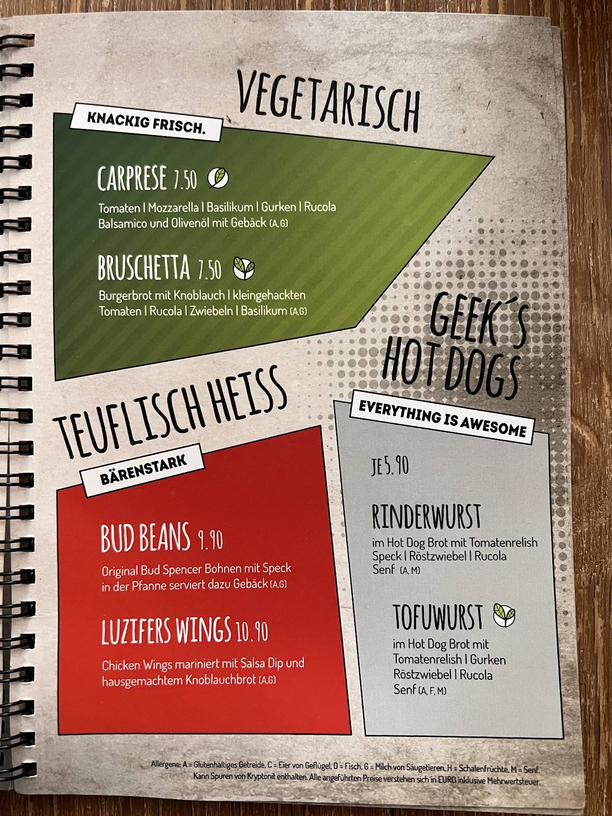 Menu de Geek's Café-Bar