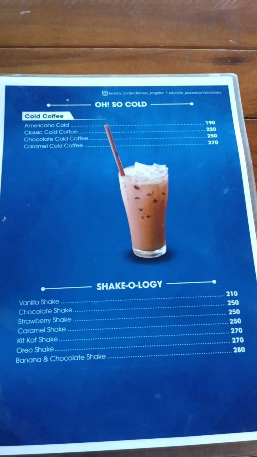 LBB CAFE LEANN'S CONFECTIONERY menu