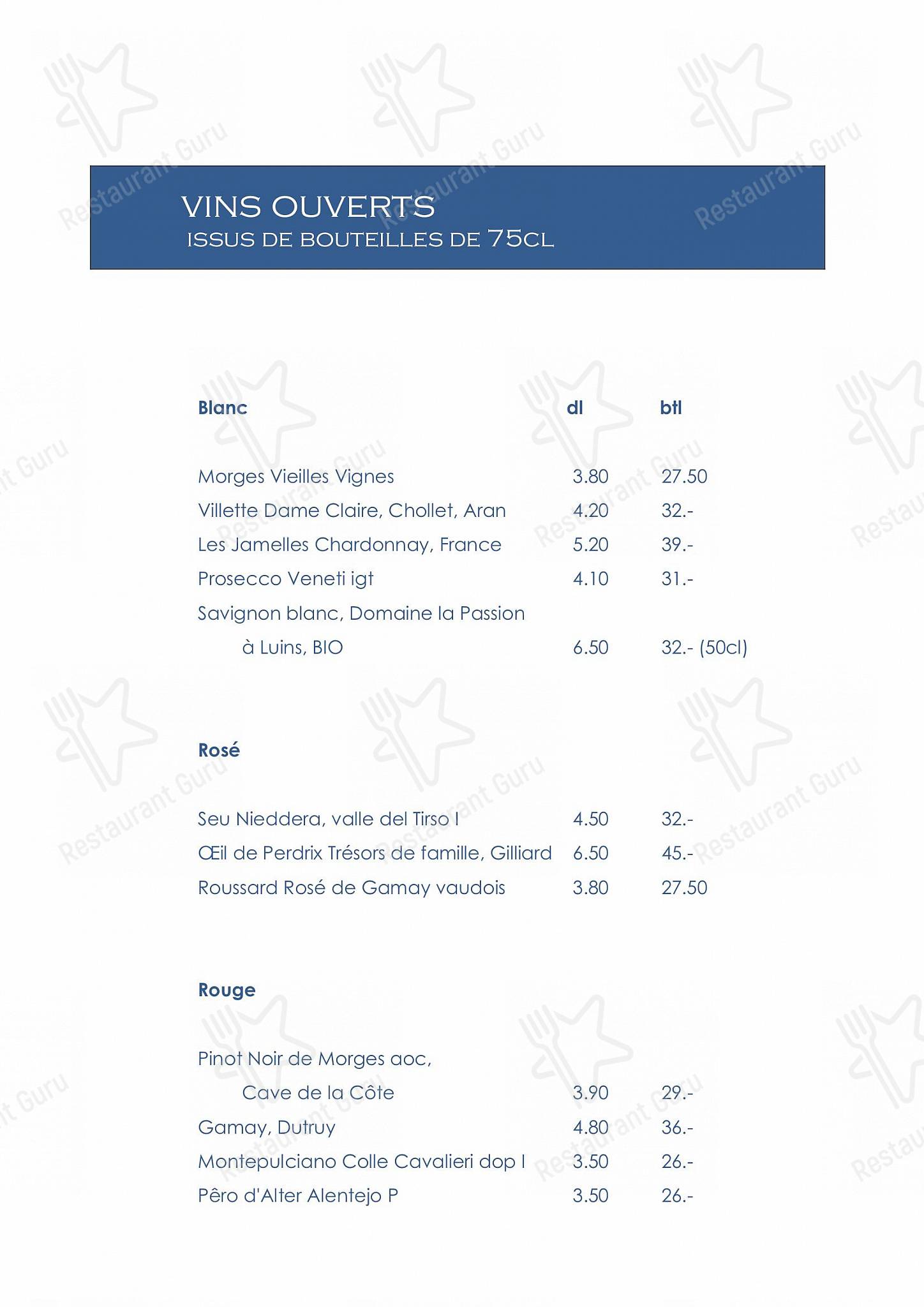 Menu di Hôtel-Restaurant Le Raisin - piatti e bevande