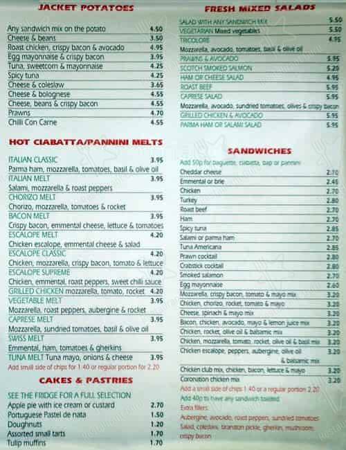 Menu at Luigi's cafe, Banstead, 172 High St