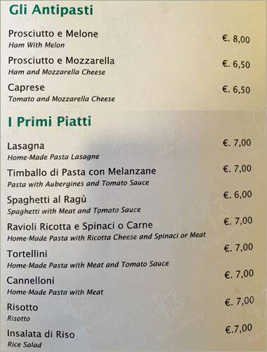 Menu de Caffe Niagara