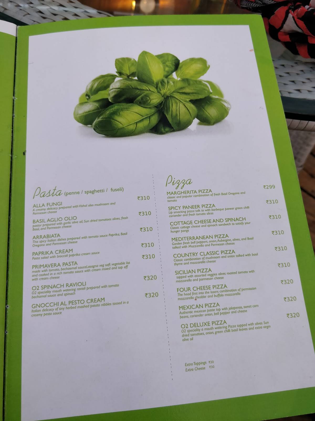 O2 - The Plant Café menu
