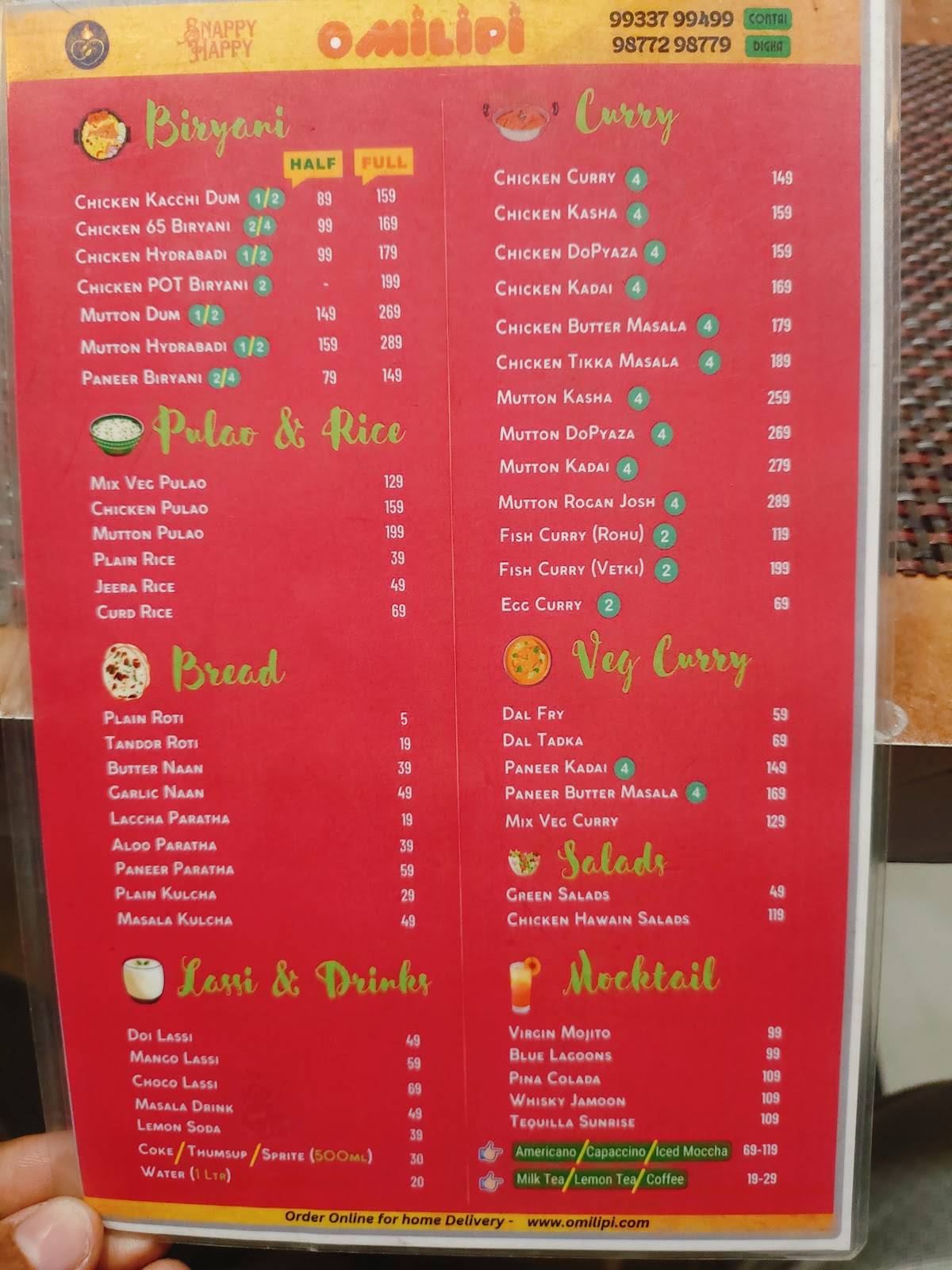 Omilipi Cafe menu