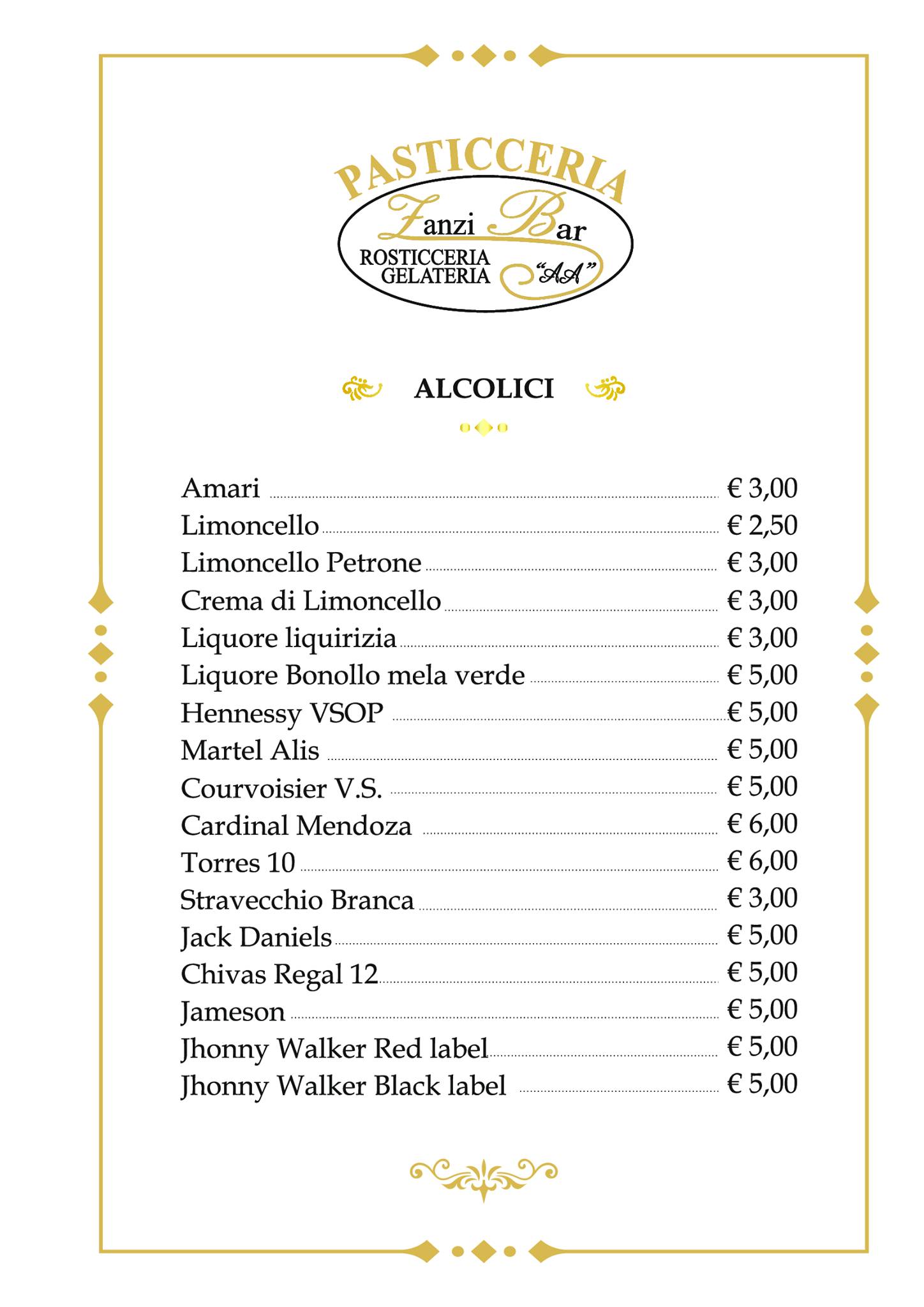 Menu di Zanzibar 