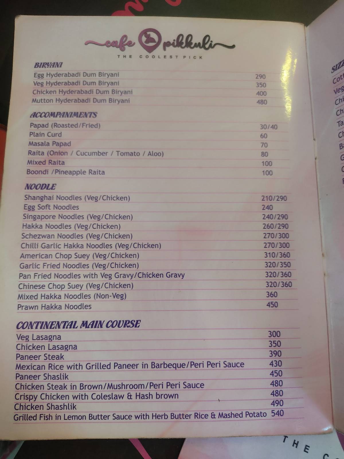 Cafe Pikkuli Kankarbagh menu