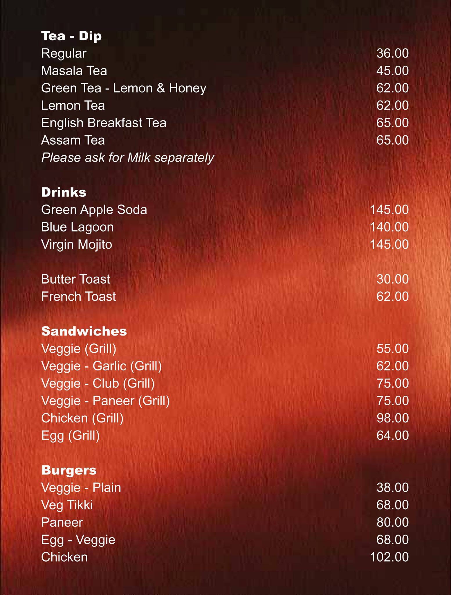 Plan B Cafe menu
