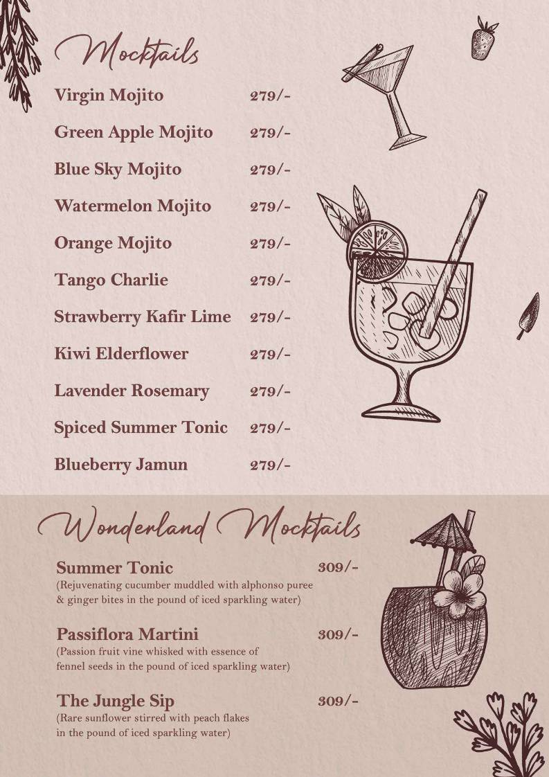 Refections Cafe, Chandigarh menu