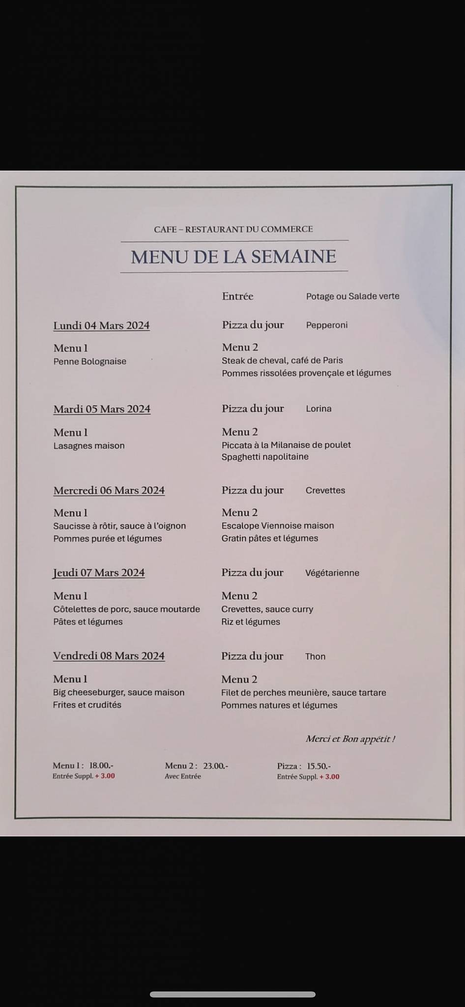 Menu di Café Restaurant du Commerce 