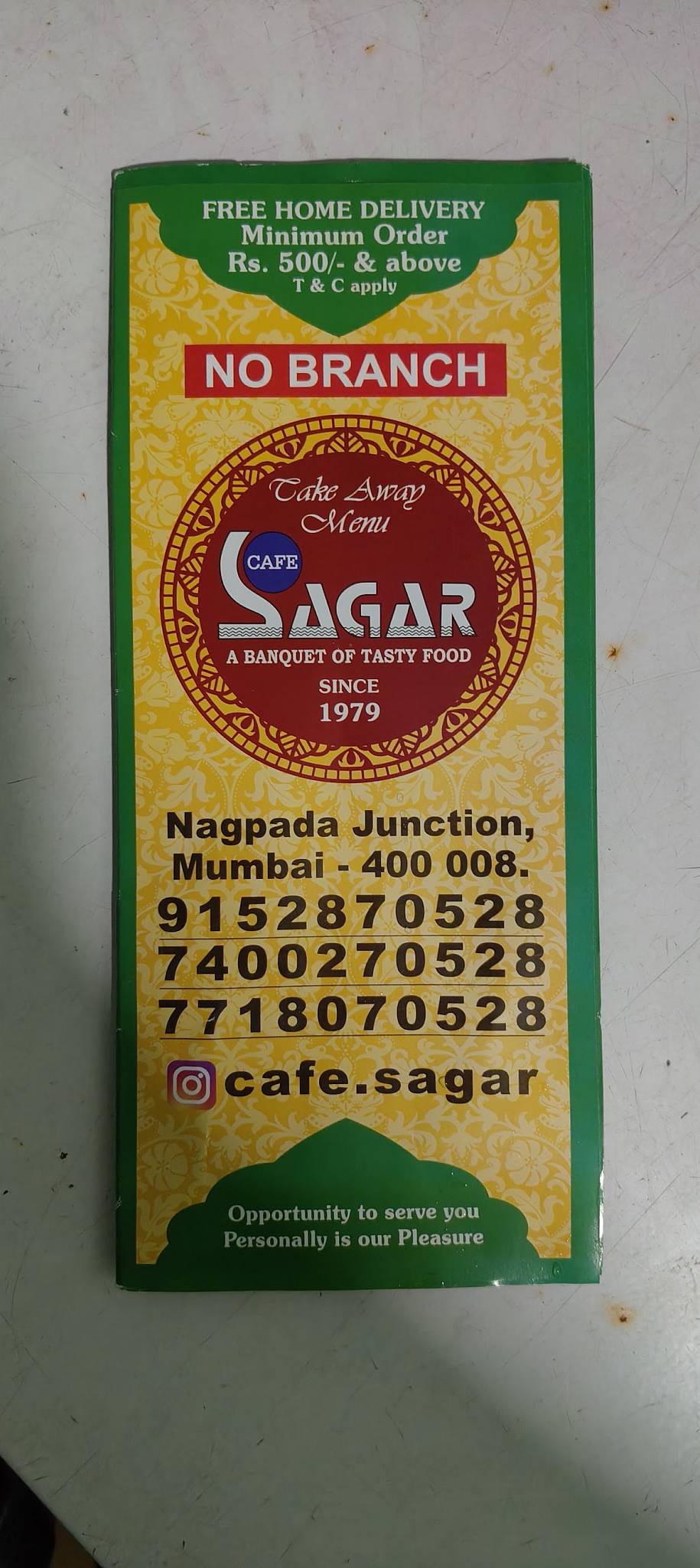 Cafe Sagar menu