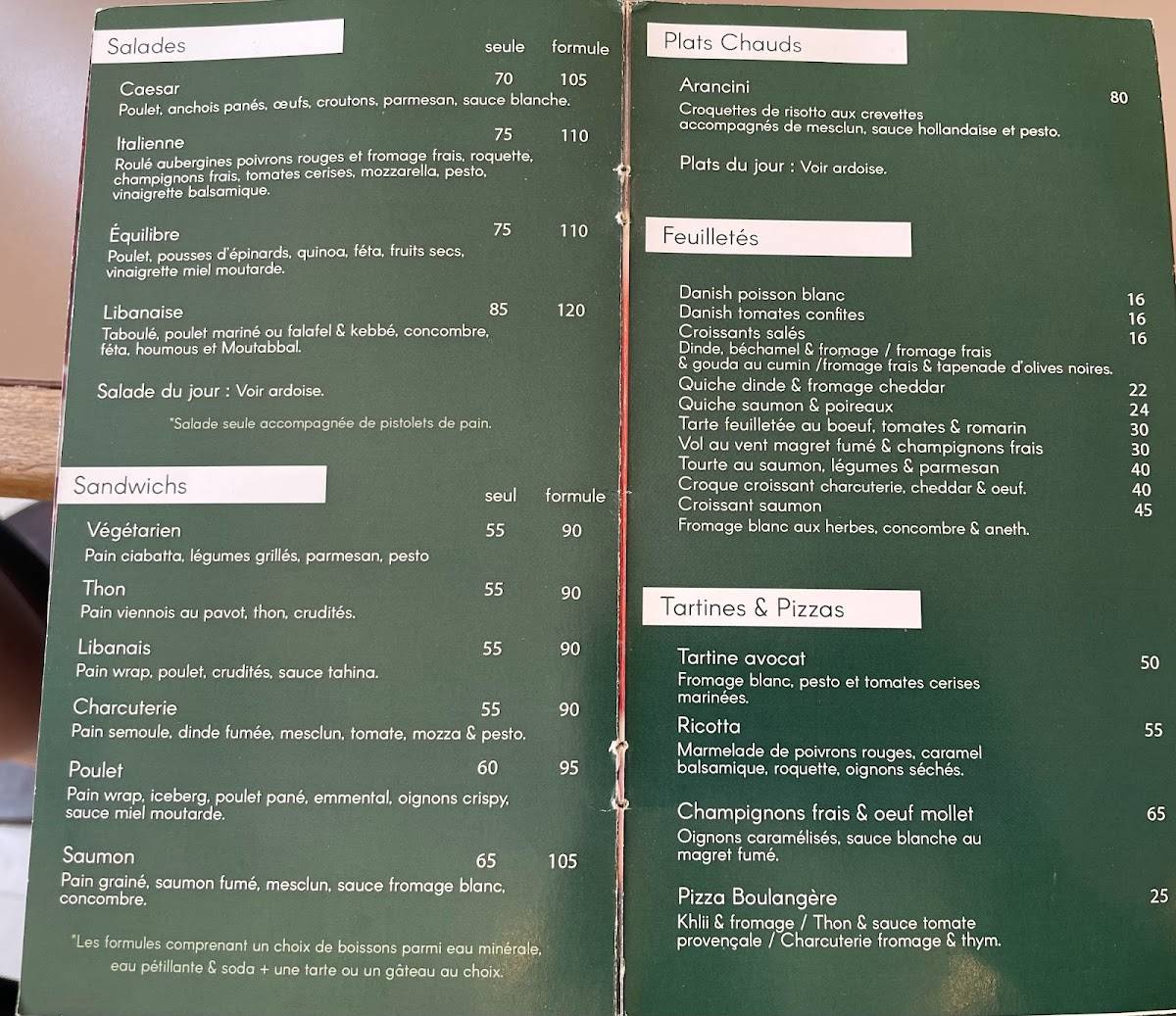 Menu de Satine