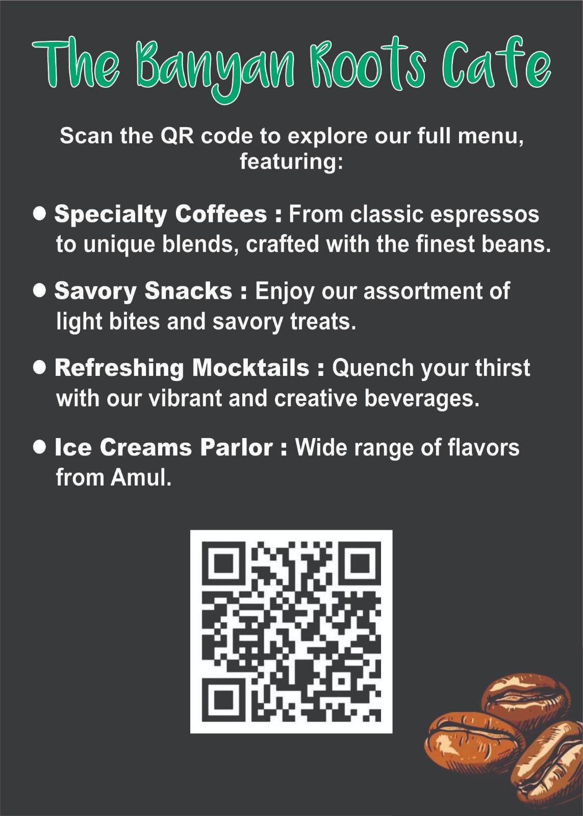 The Banyan Roots Café menu
