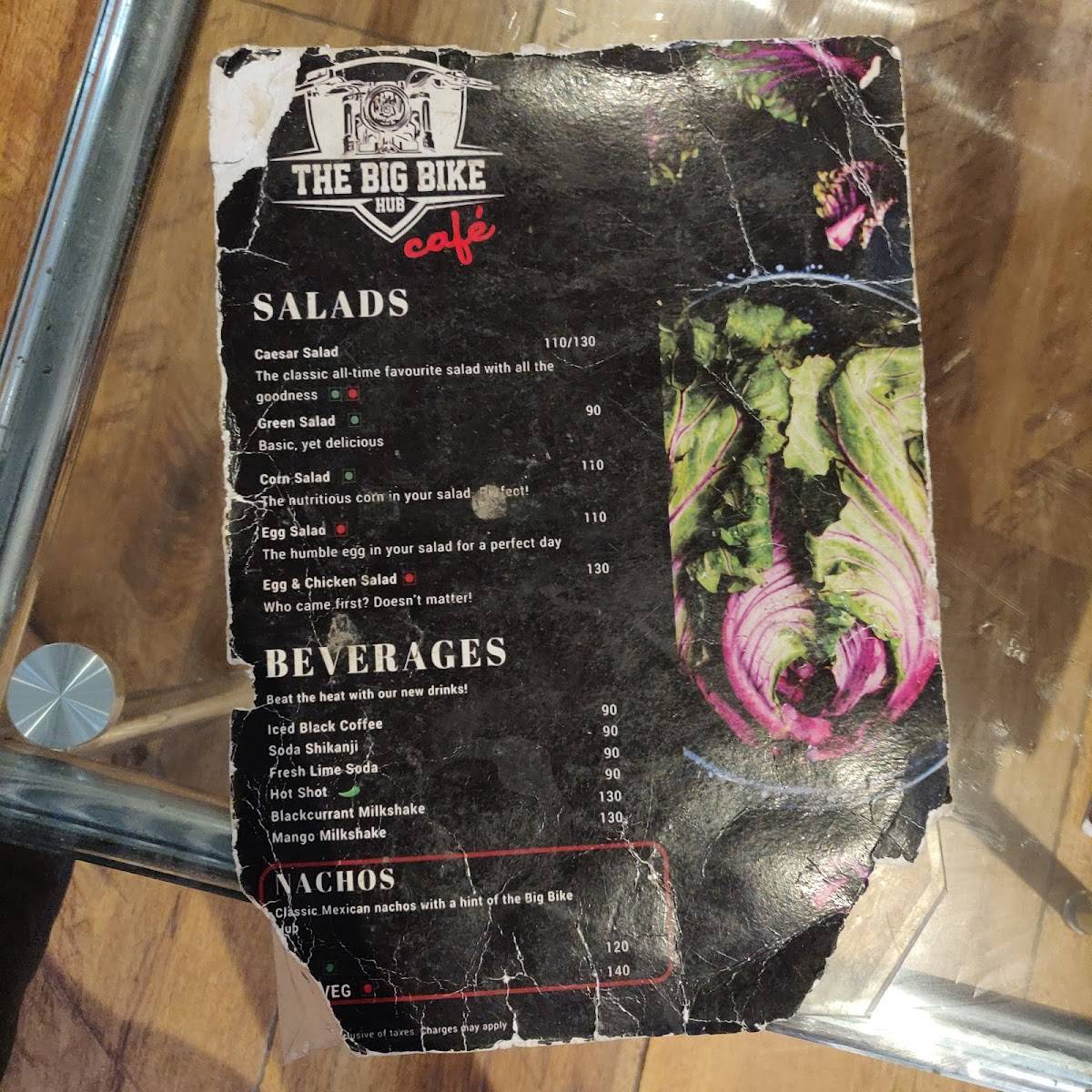 The Big Bike Hub Cafe menu