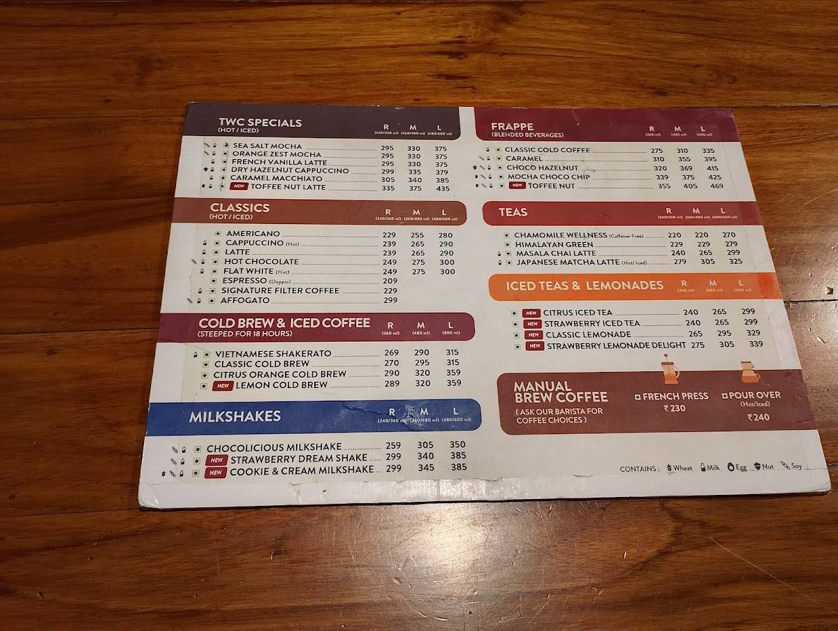 Third Wave Coffee menu