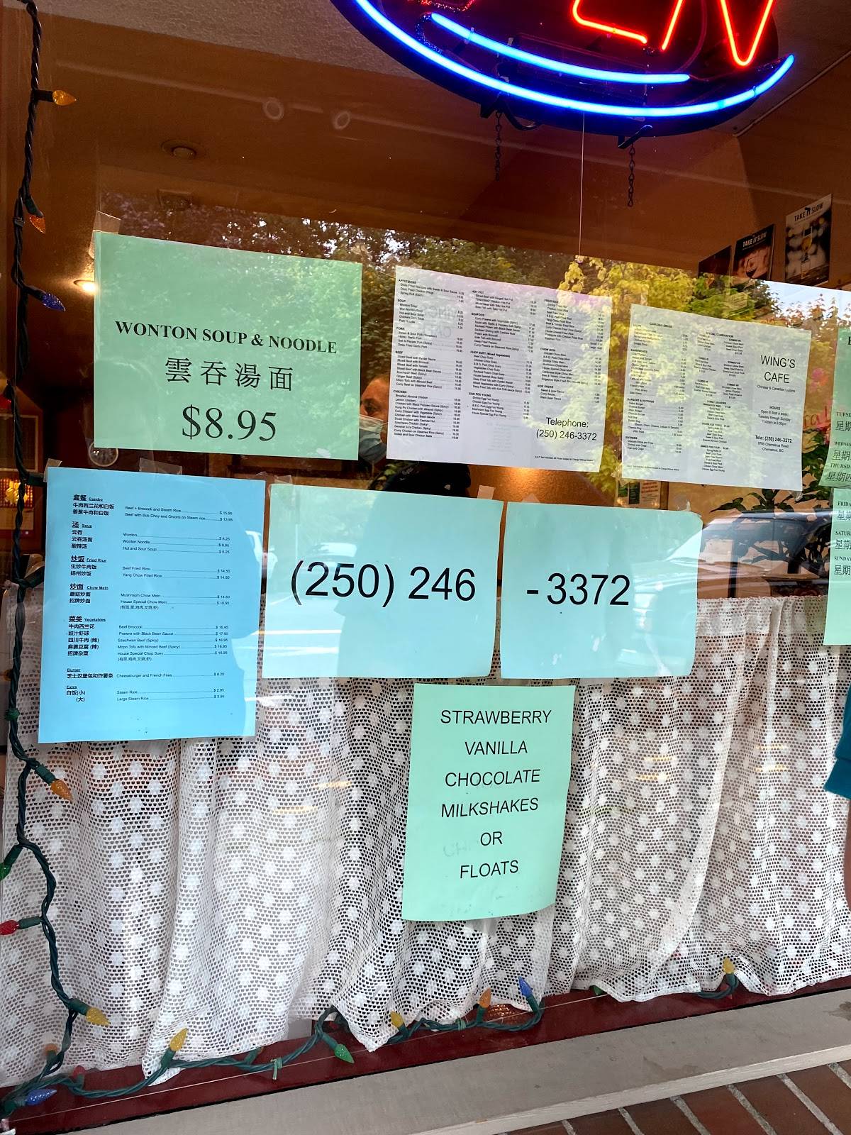 Menu at Wings Cafe, Chemainus