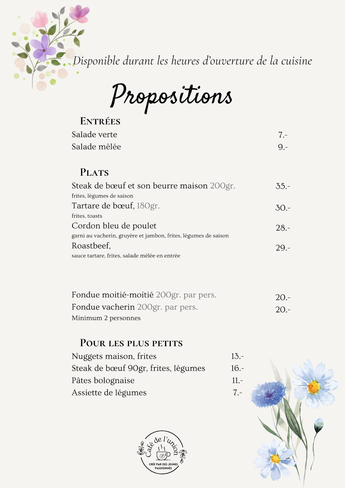 Menu di Café de l'Union 