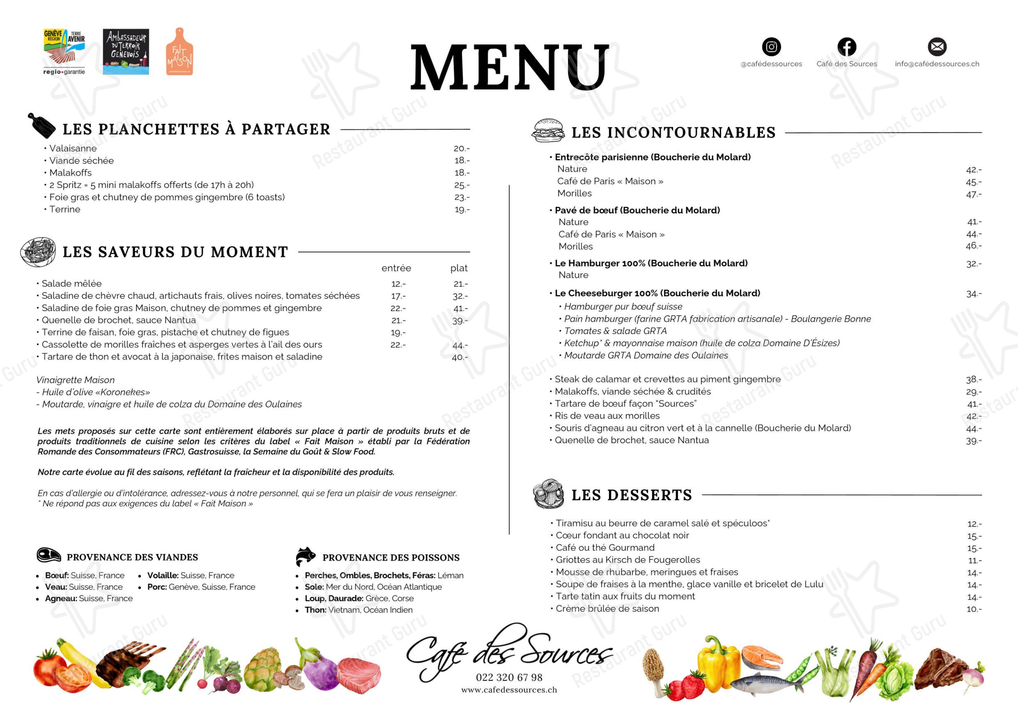 Menu di Café des Sources - Menu bar
