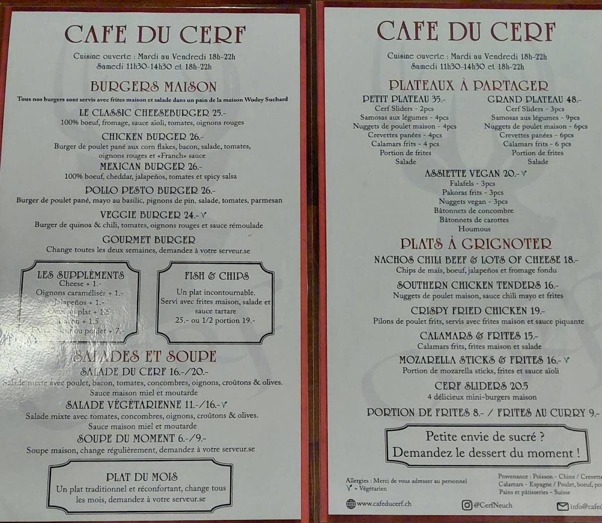 Menu di Café du Cerf 