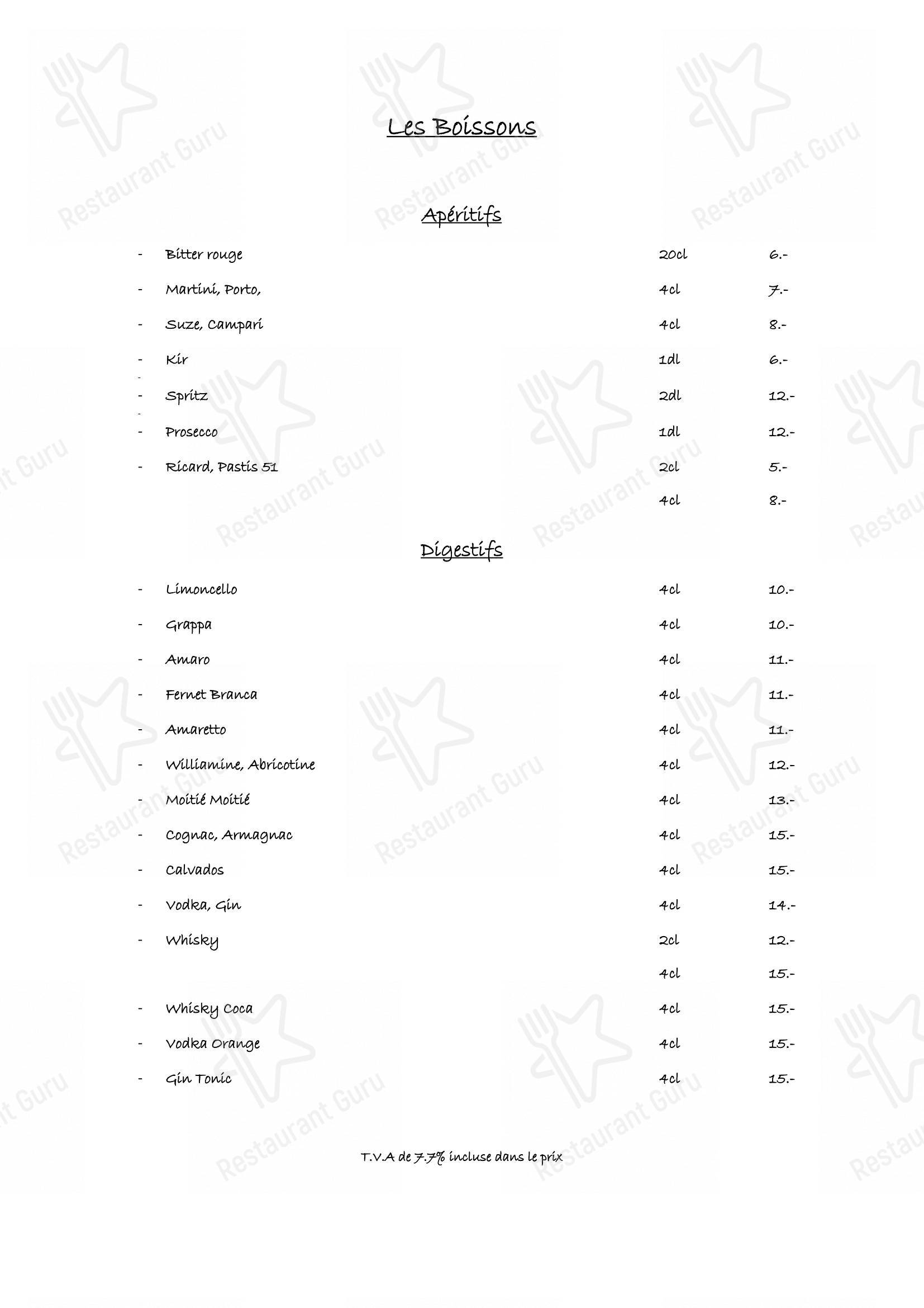 Menu per Café du Jet d'Eau ristorante