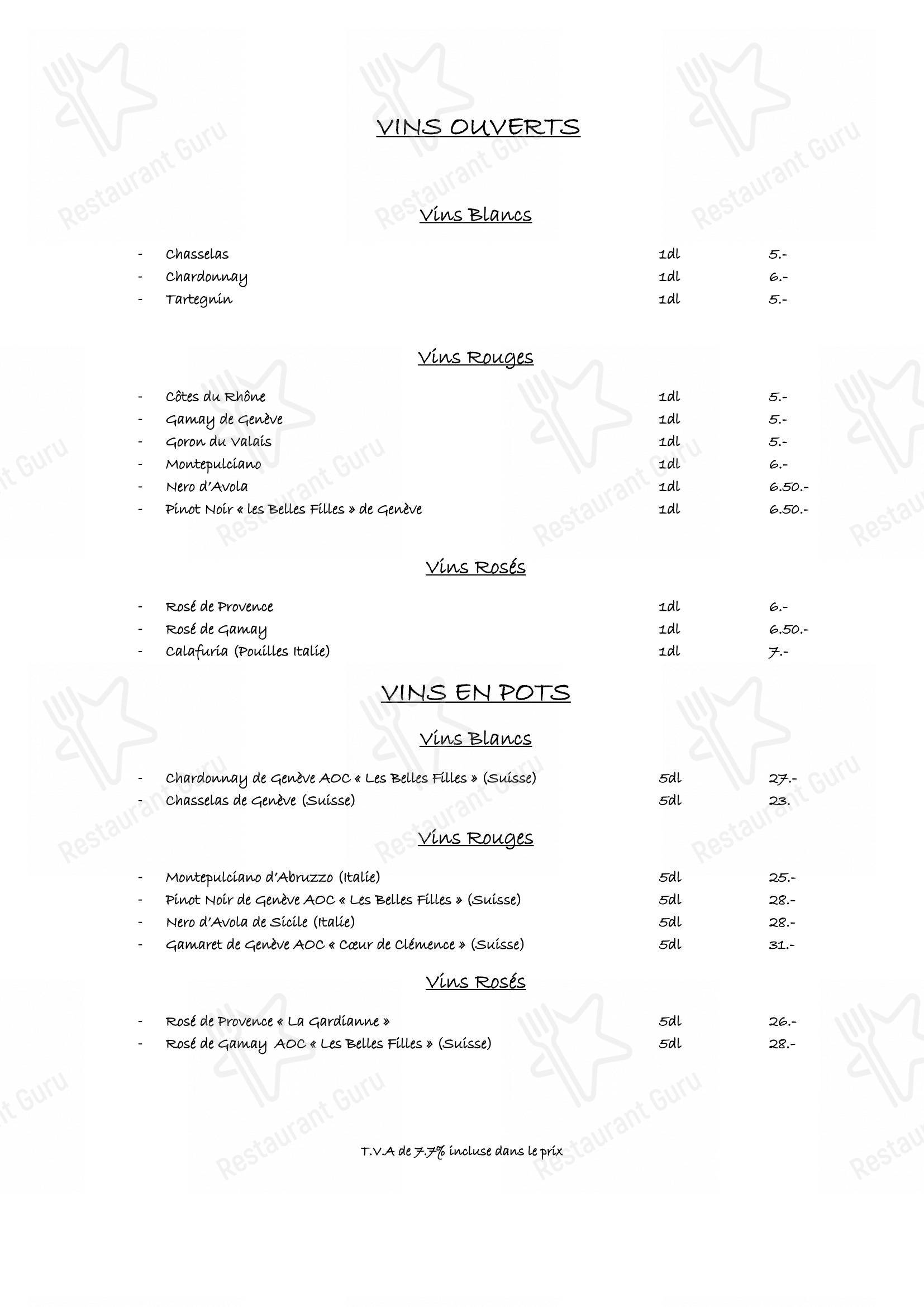Café du Jet d'Eau in Ginevra - Lunch Menu