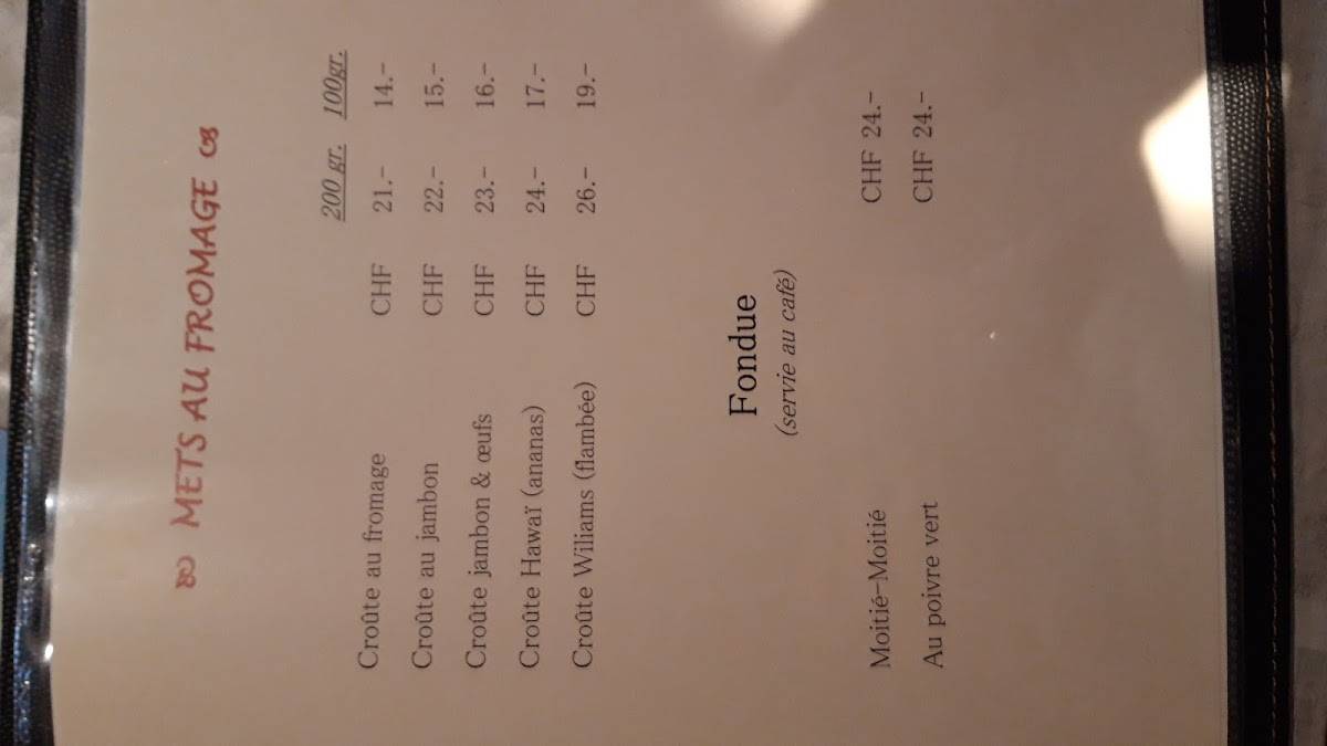 Menu de Café la Croix-Blanche