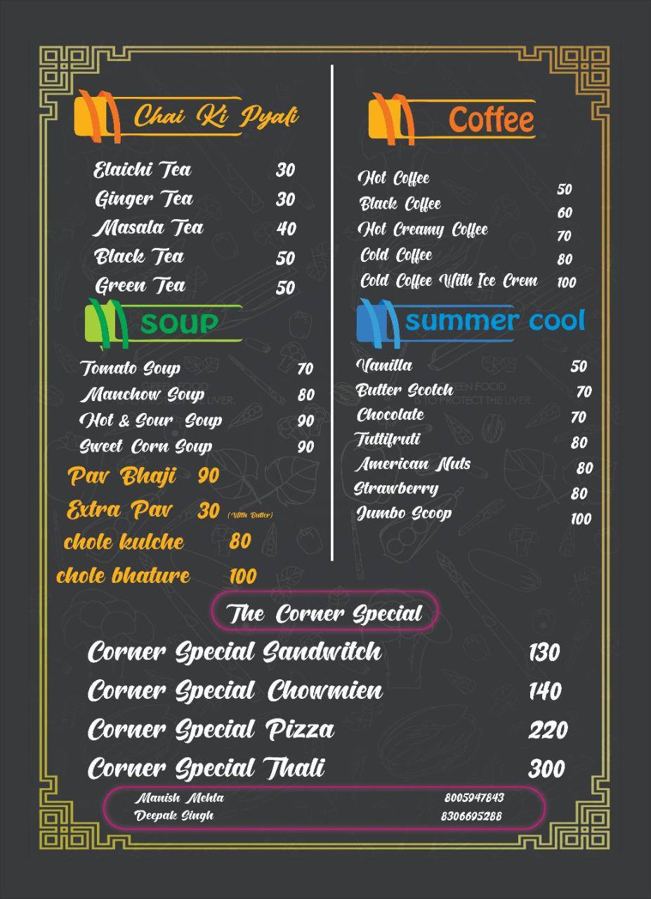 the corner cafe & rooftop menu