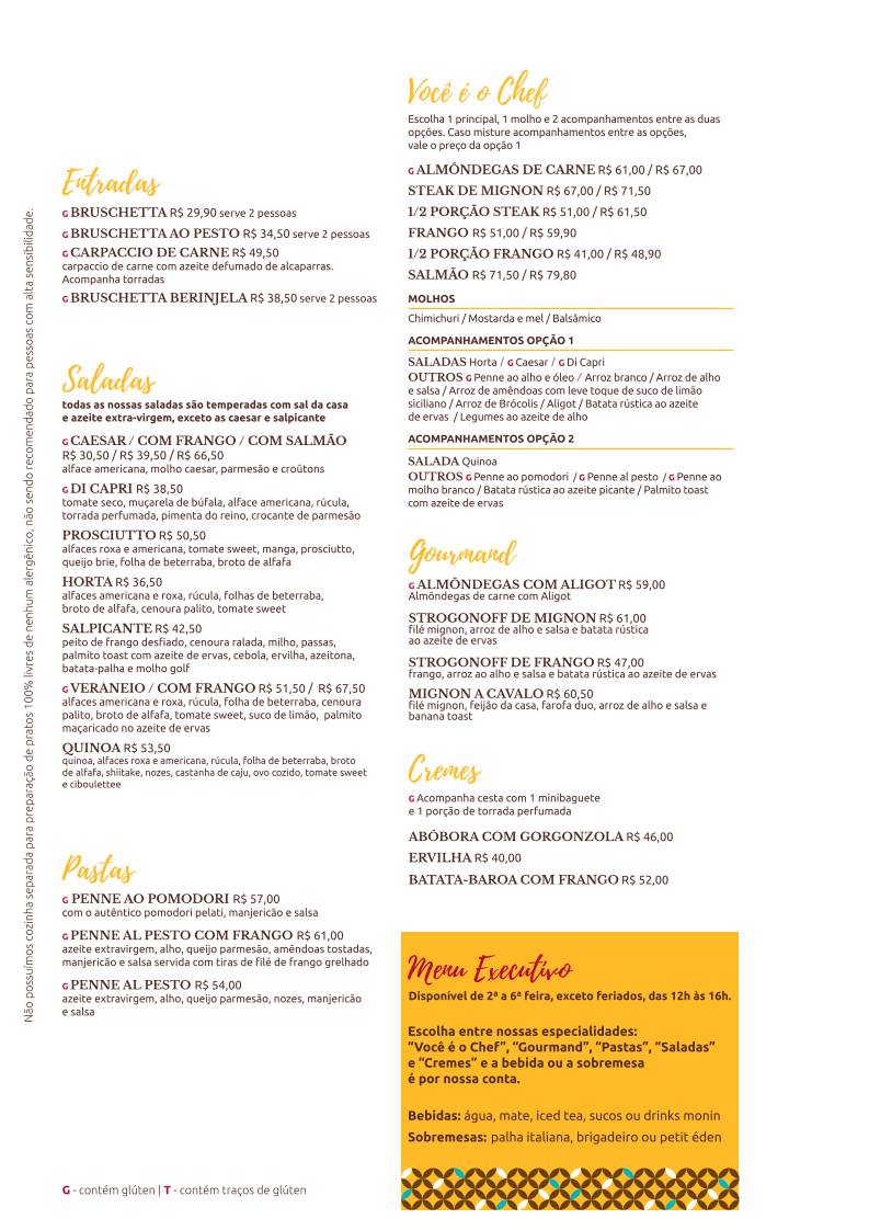 Cafeína Barra cardápio