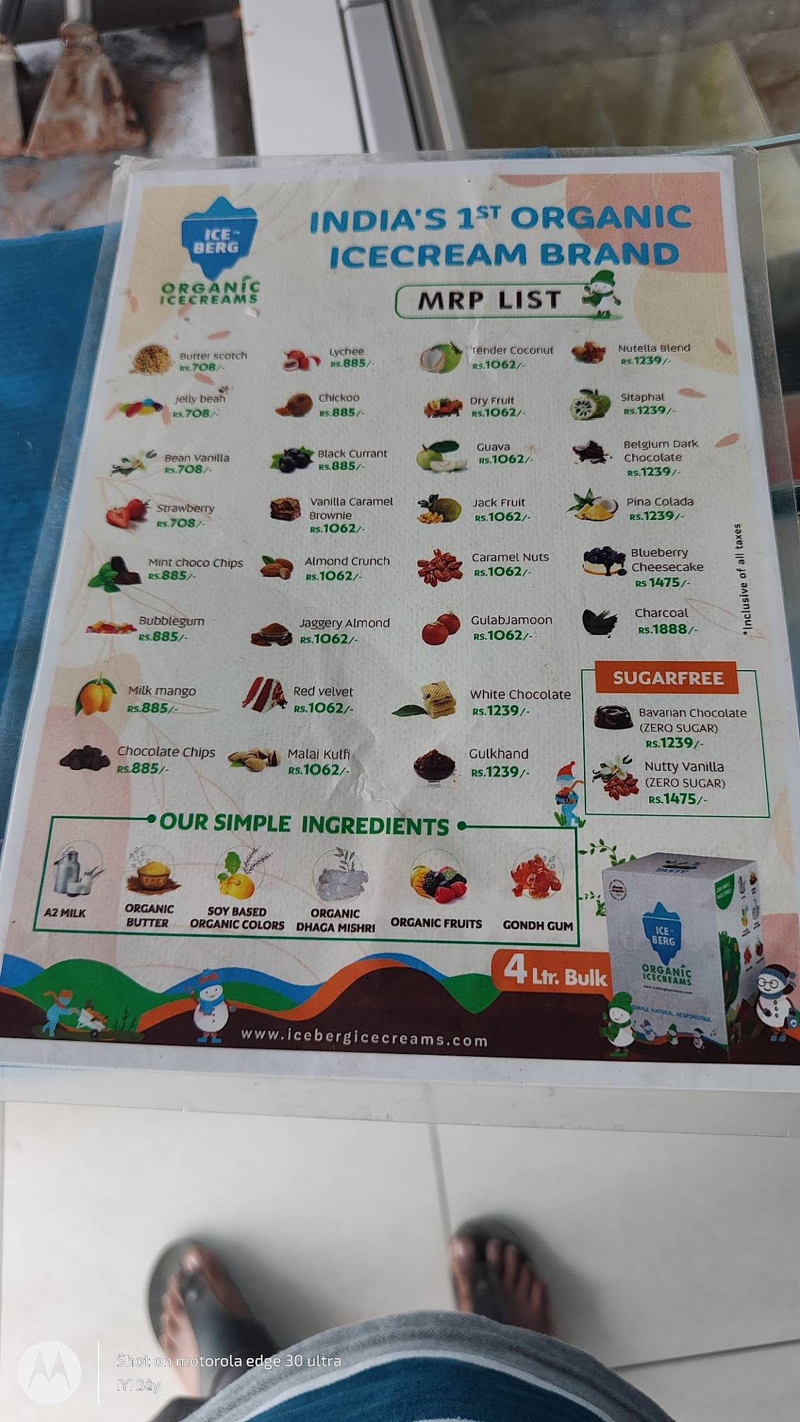 Iceberg Organic Icecreams menu