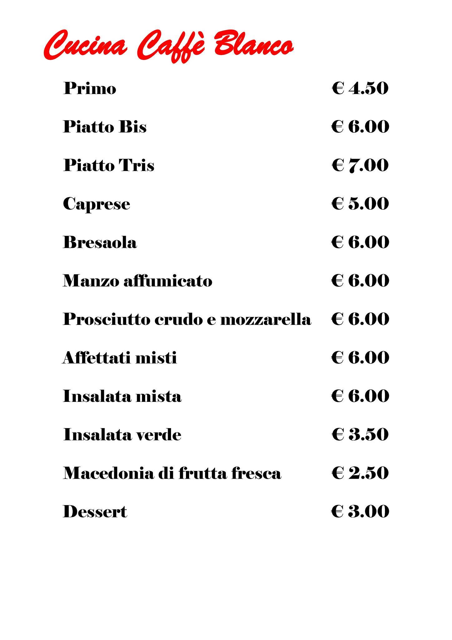 Menu di Caffè Blanco 