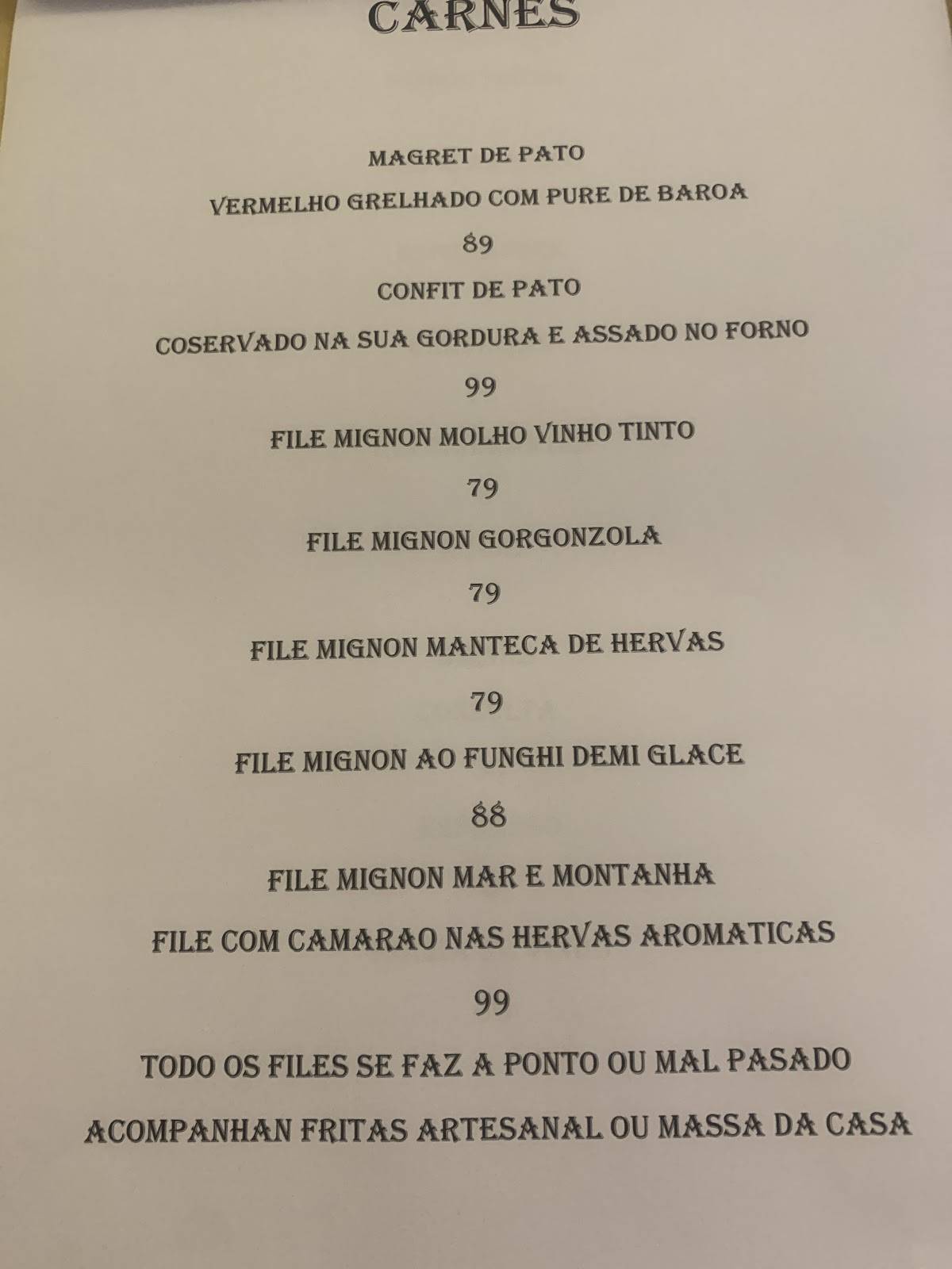 Caffe ole carlos de castro cardápio