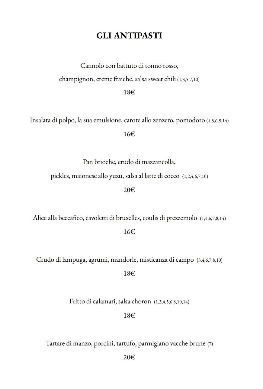 Menu di Ristorante Caffè Parnaso 