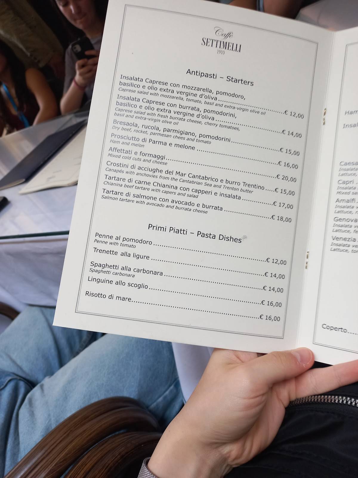 Menu di Caffè Settimelli 