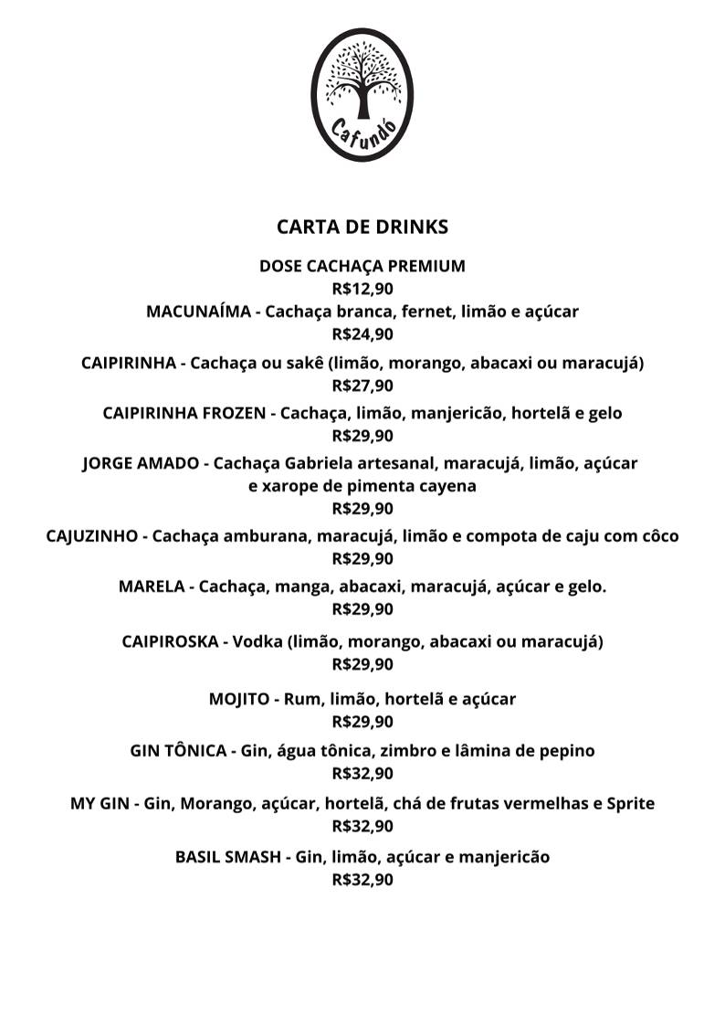 Cafundó Itu - Restaurante & Cafeteria cardápio