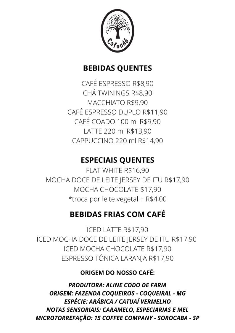 Cafundó Itu - Restaurante & Cafeteria cardápio