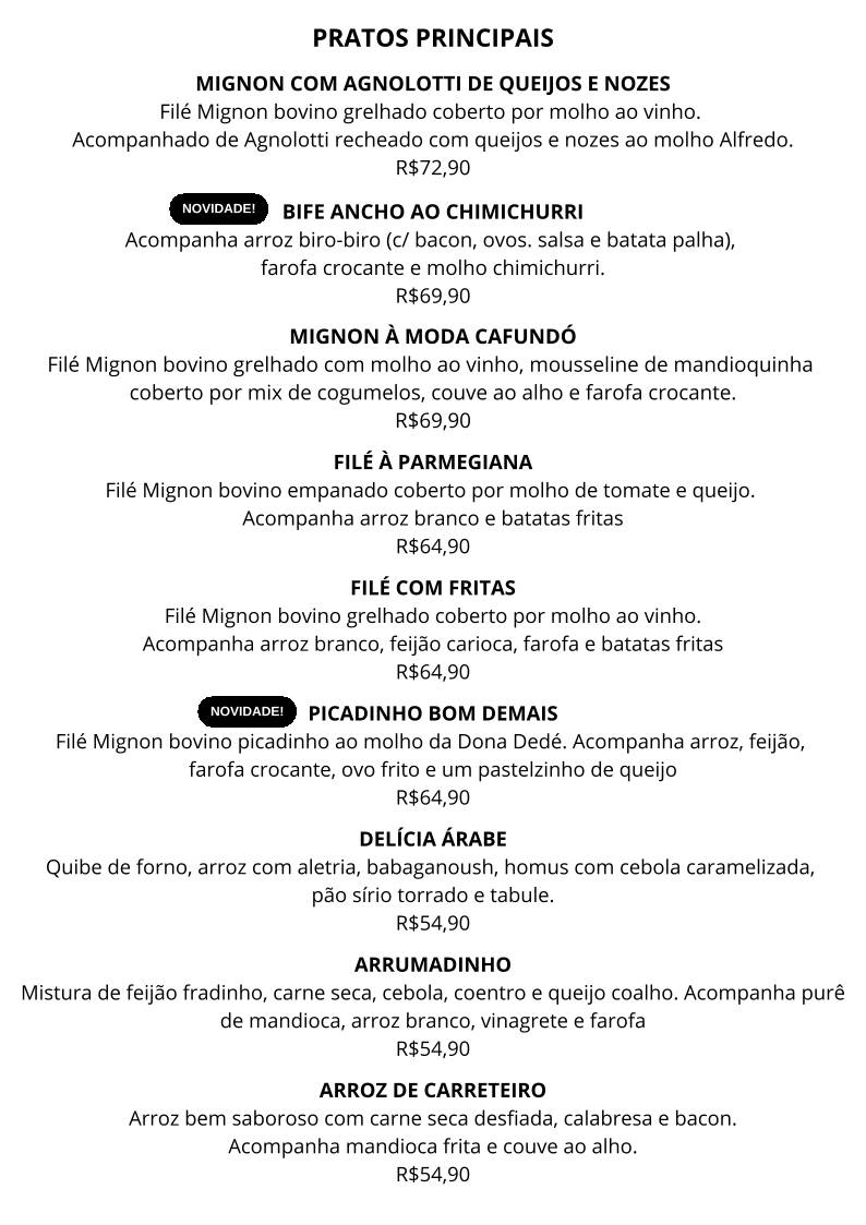 Cafundó Itu - Restaurante & Cafeteria cardápio