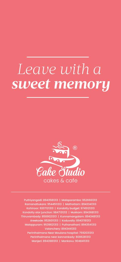 Cake Studio menu