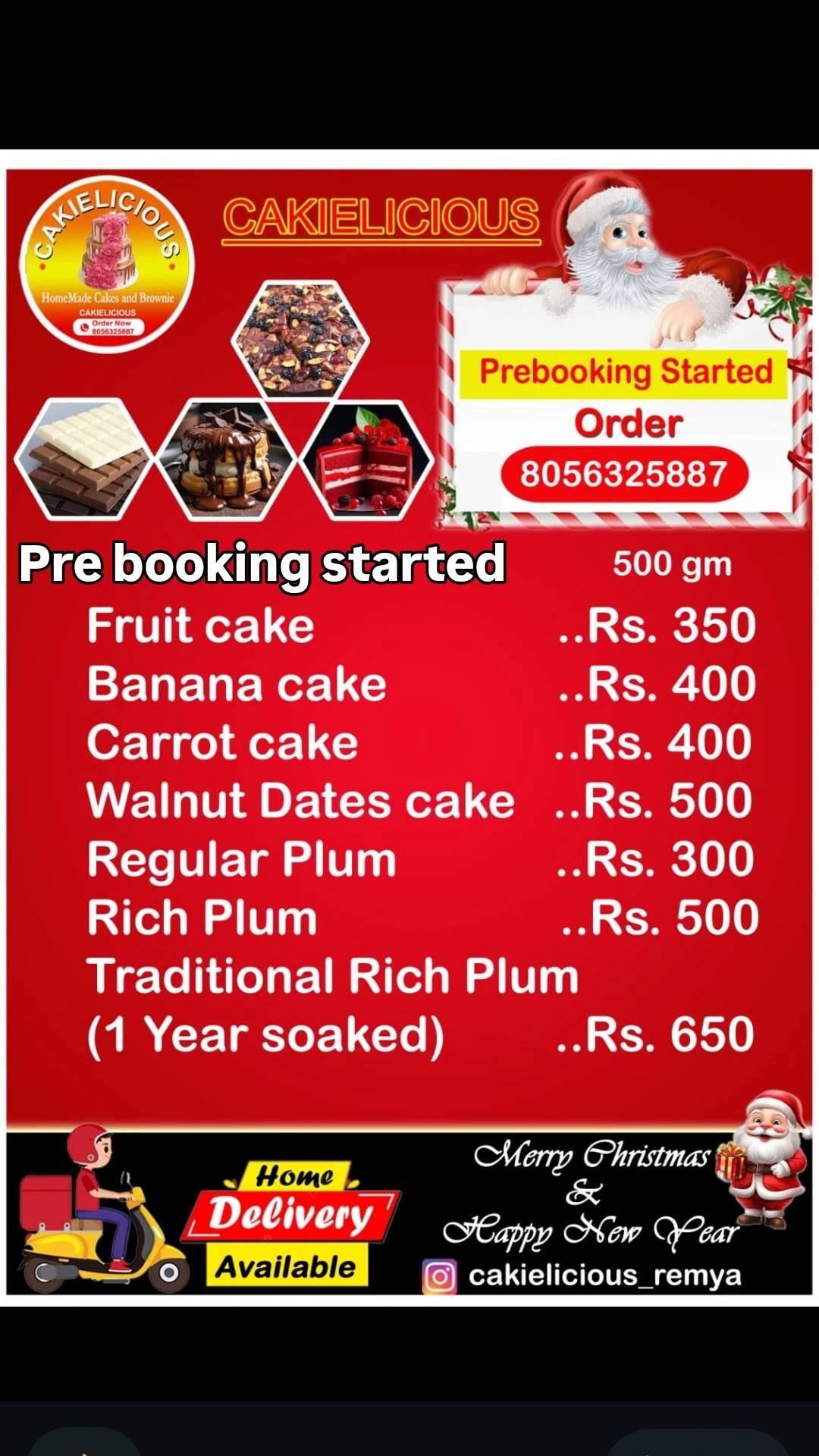 Cakielicious menu
