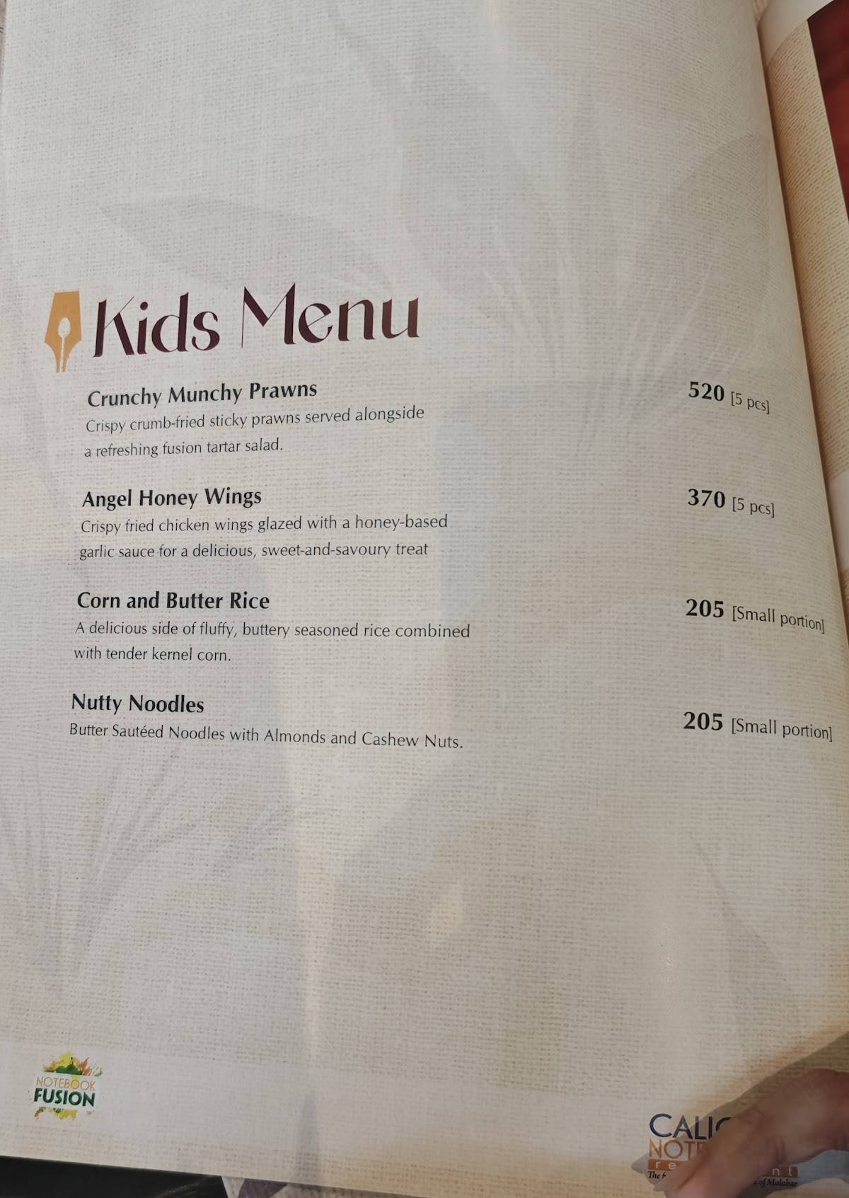 Calicut Notebook Restaurant menu