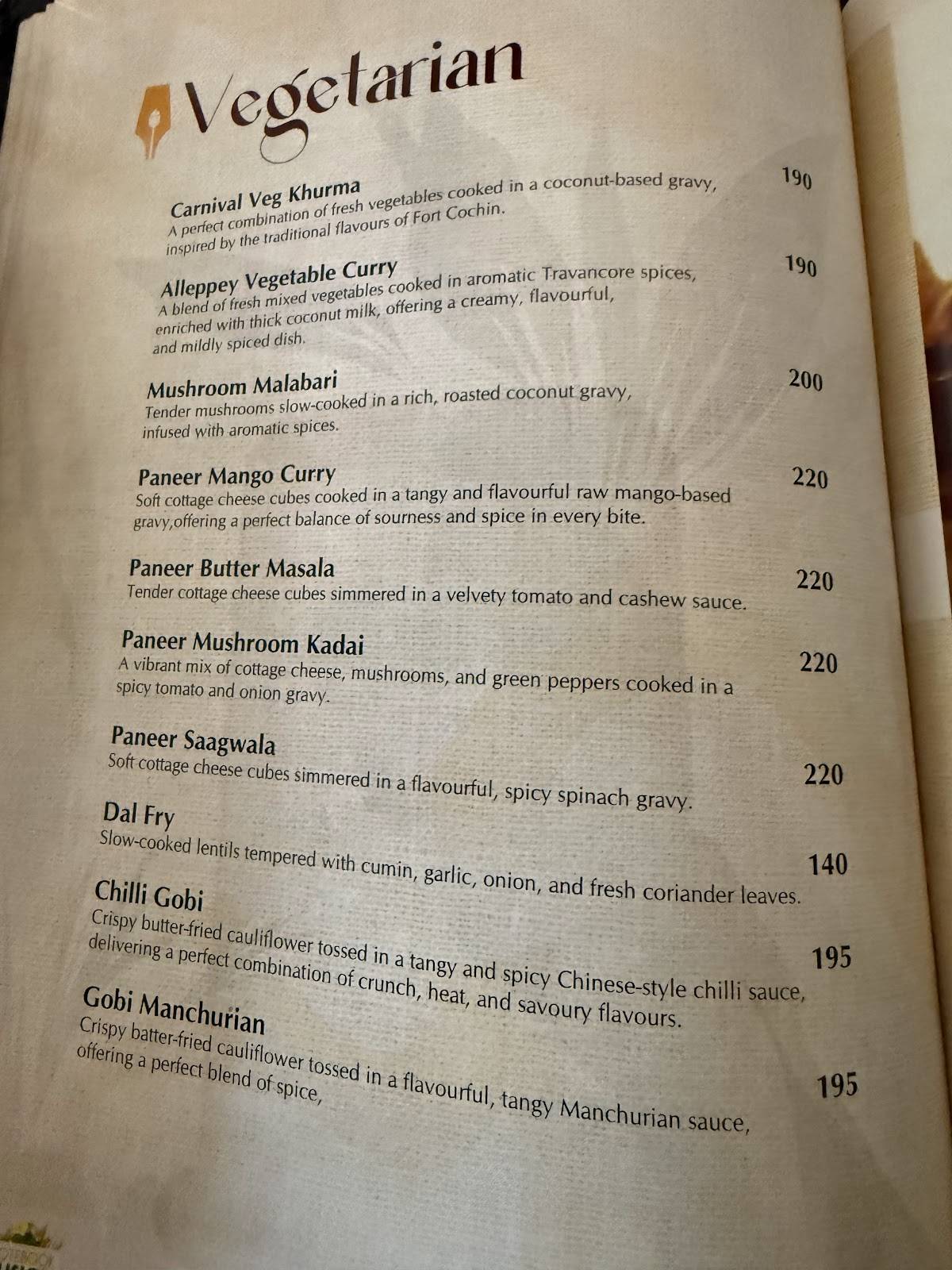 Calicut Notebook Restaurant menu