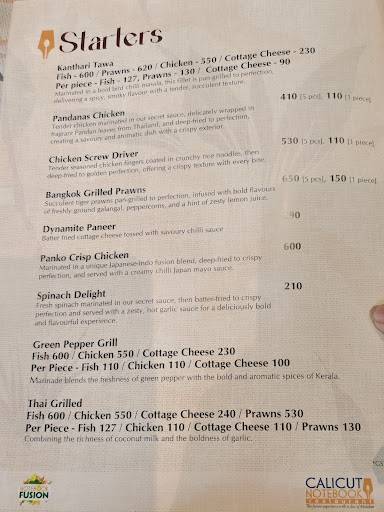 Calicut Notebook Restaurant menu