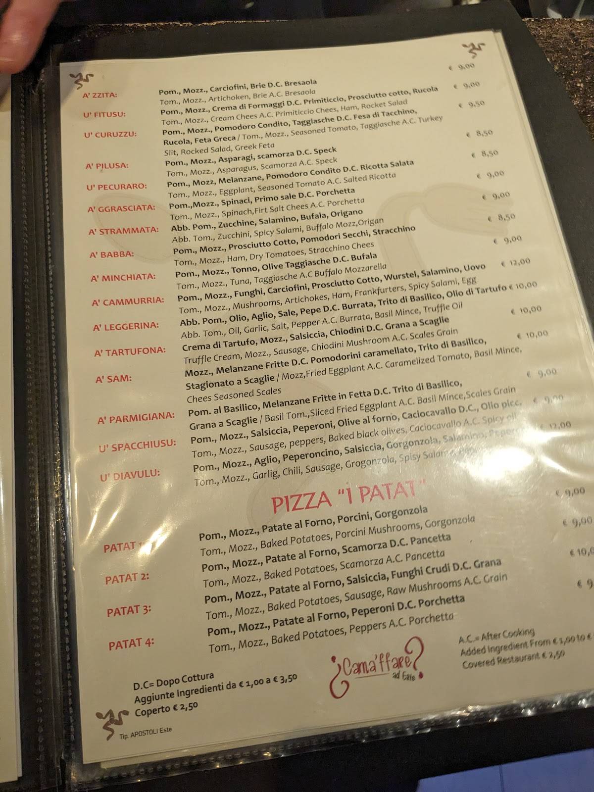 Menu di Cama'ffare Ad Este 