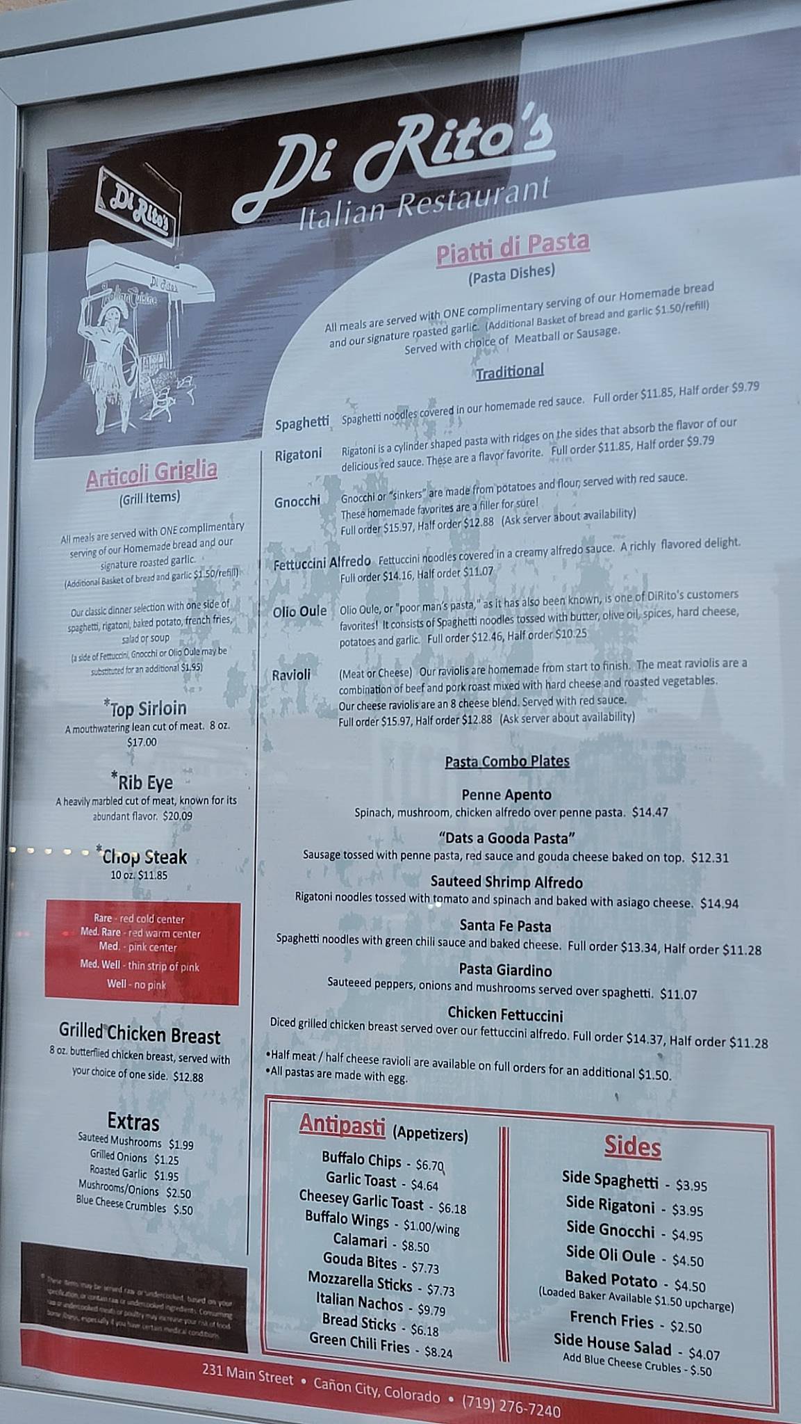 Menu at DiRito’s Italian Restaurant, Cañon City