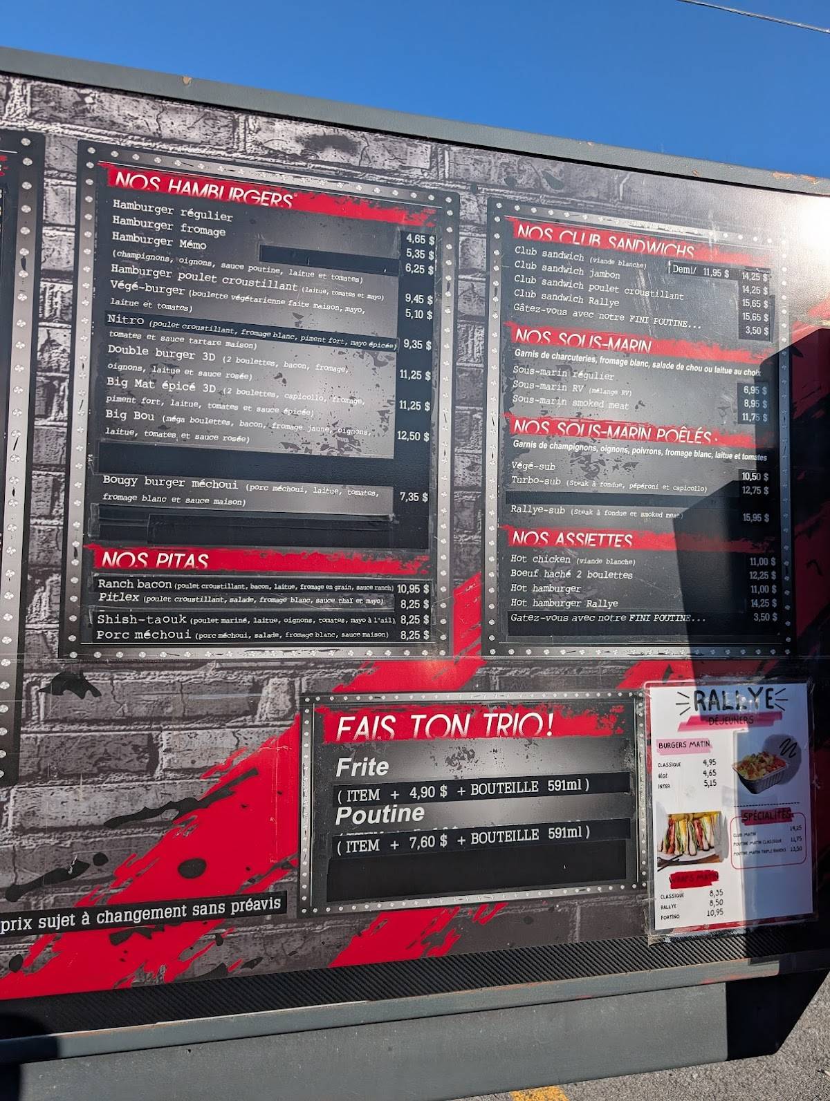 Menu de Cantine Le Rallye