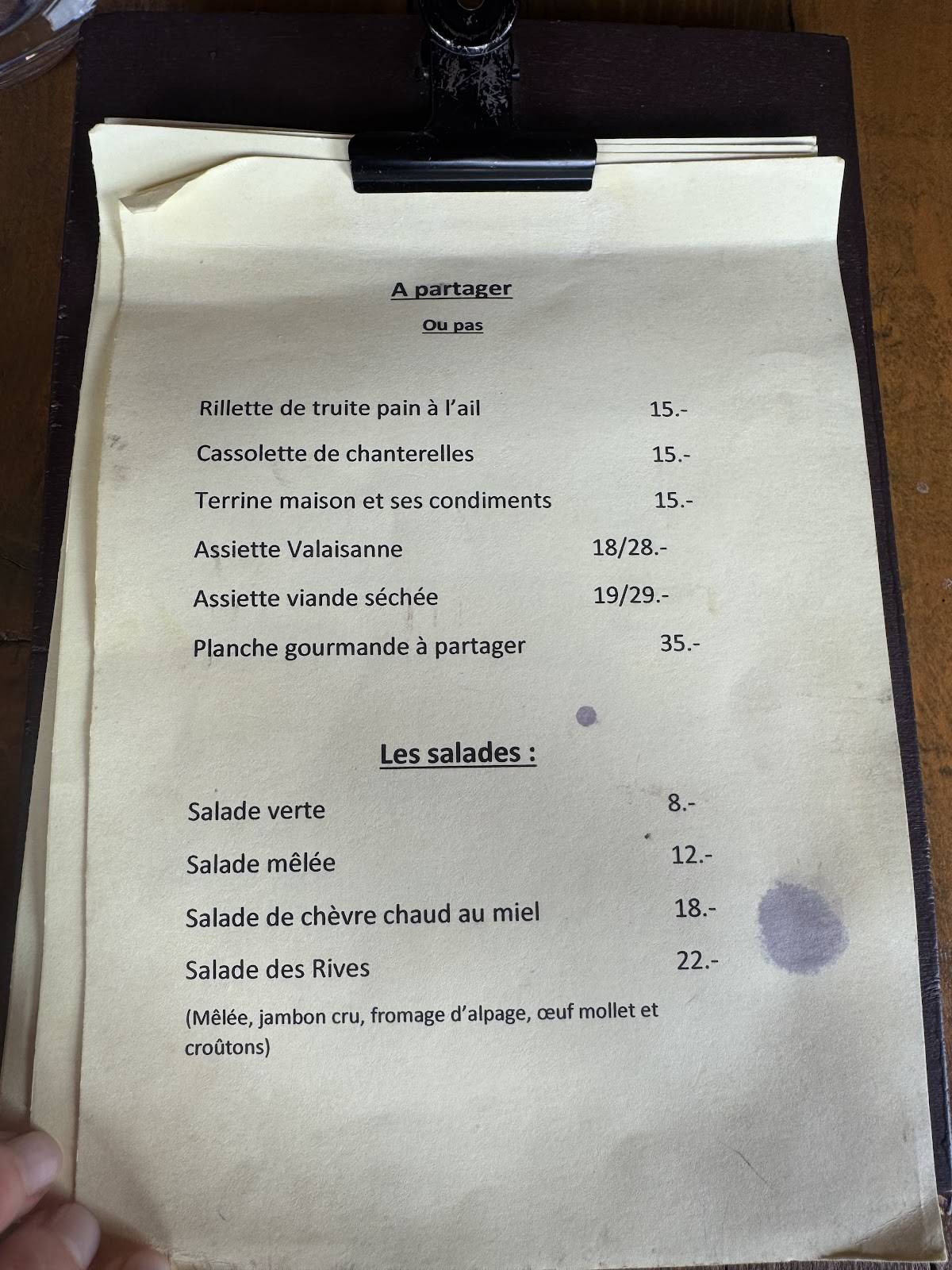 Menu di Cantine des Rives 