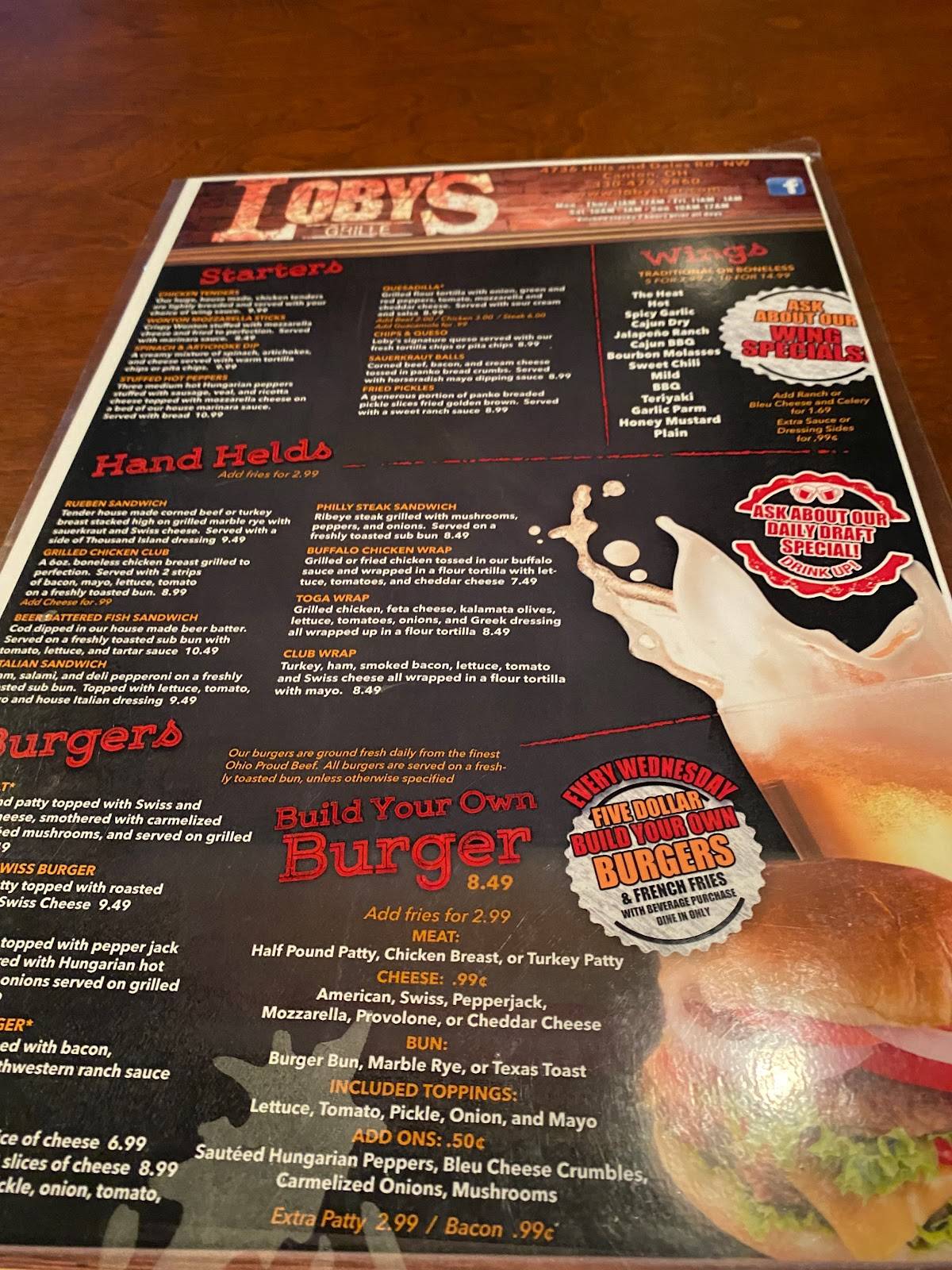 Menu at Loby's Bar & Grille, Canton